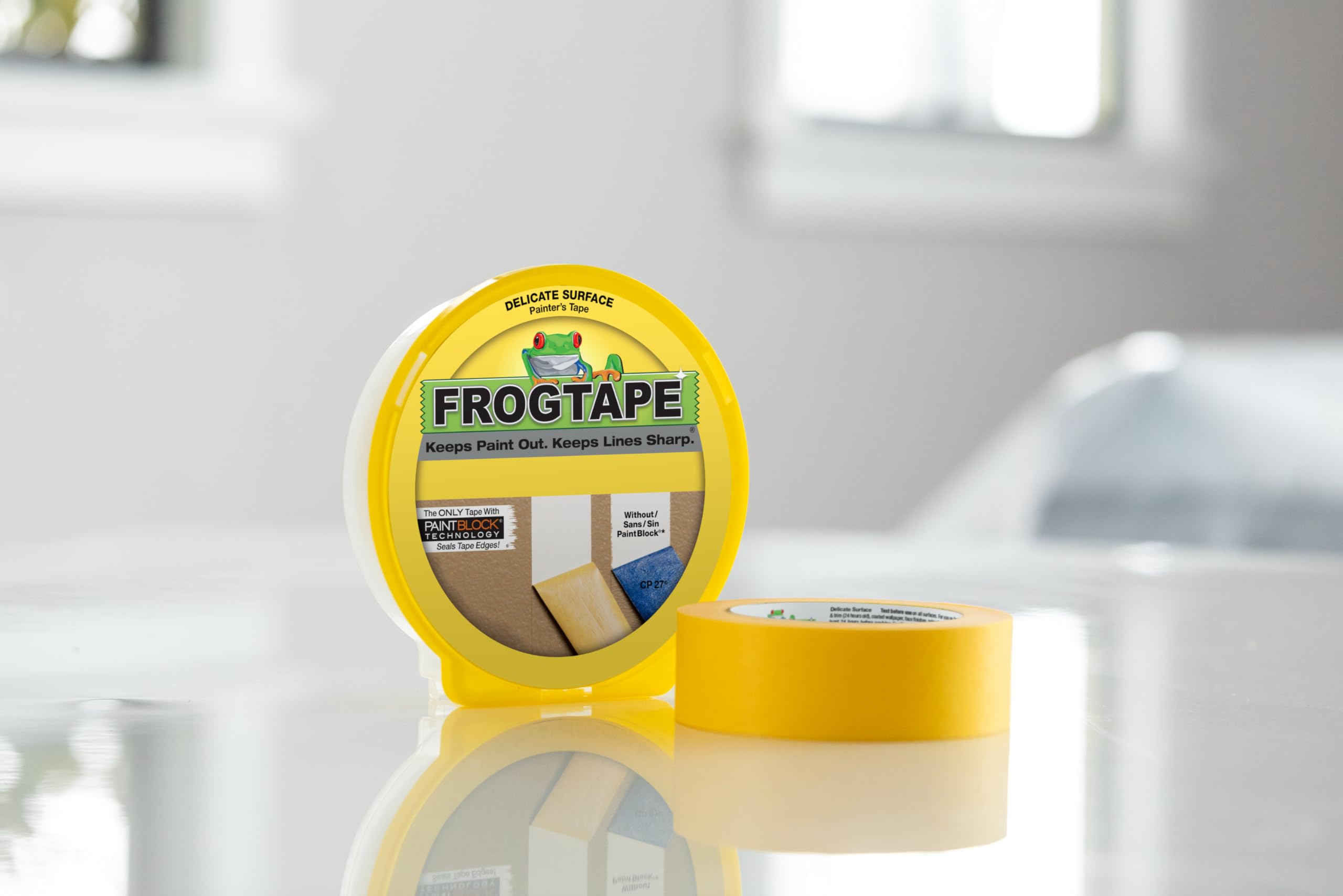 FrogTape Delicate Surface Painter's Tape With PaintBlock, 1.41 Inch x 60 Yards, 4-Pack, Yellow (240662)