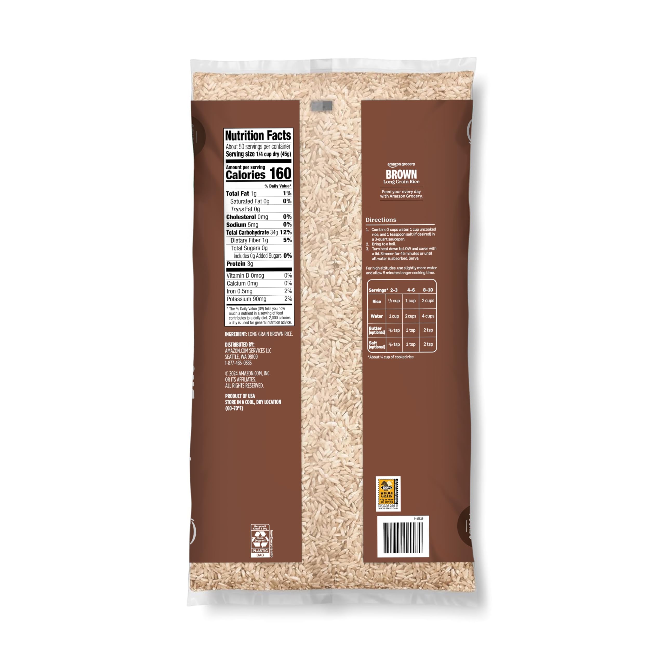 Amazon Grocery, Brown Long Grain Rice, 5 Lb (Previously Amazon Fresh, Packaging May Vary)