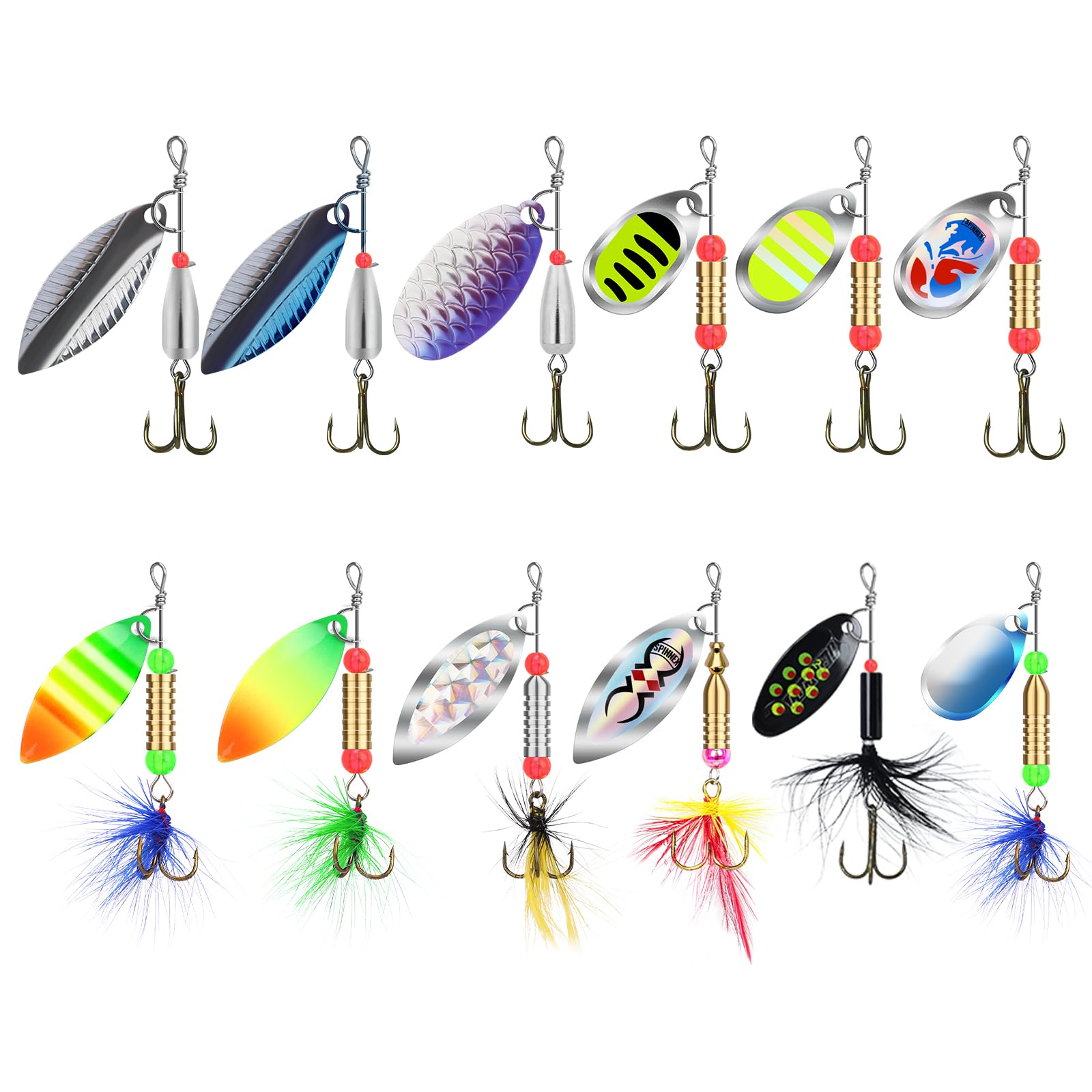 TRUSCEND Gut gemachte Rooster Tail Angelköder mit Flash-Kupferkörper und -Klinge, Zwei-Wege-Spinning-Spoons System Angelsspinner für Jigging, Süßwasser Crappie Jigs, Blade Bait für Bass, Forelle, Zander