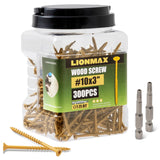 LIONMAX Deck Screws 3 Inch, Wood Screws #10 x 3, 100 PCS, Rust Resistant, Exterior Epoxy Coated, Outdoor Decking Screws, Torx/Star Drive Head Deck Screw, T25 Star Bit Included, Tan