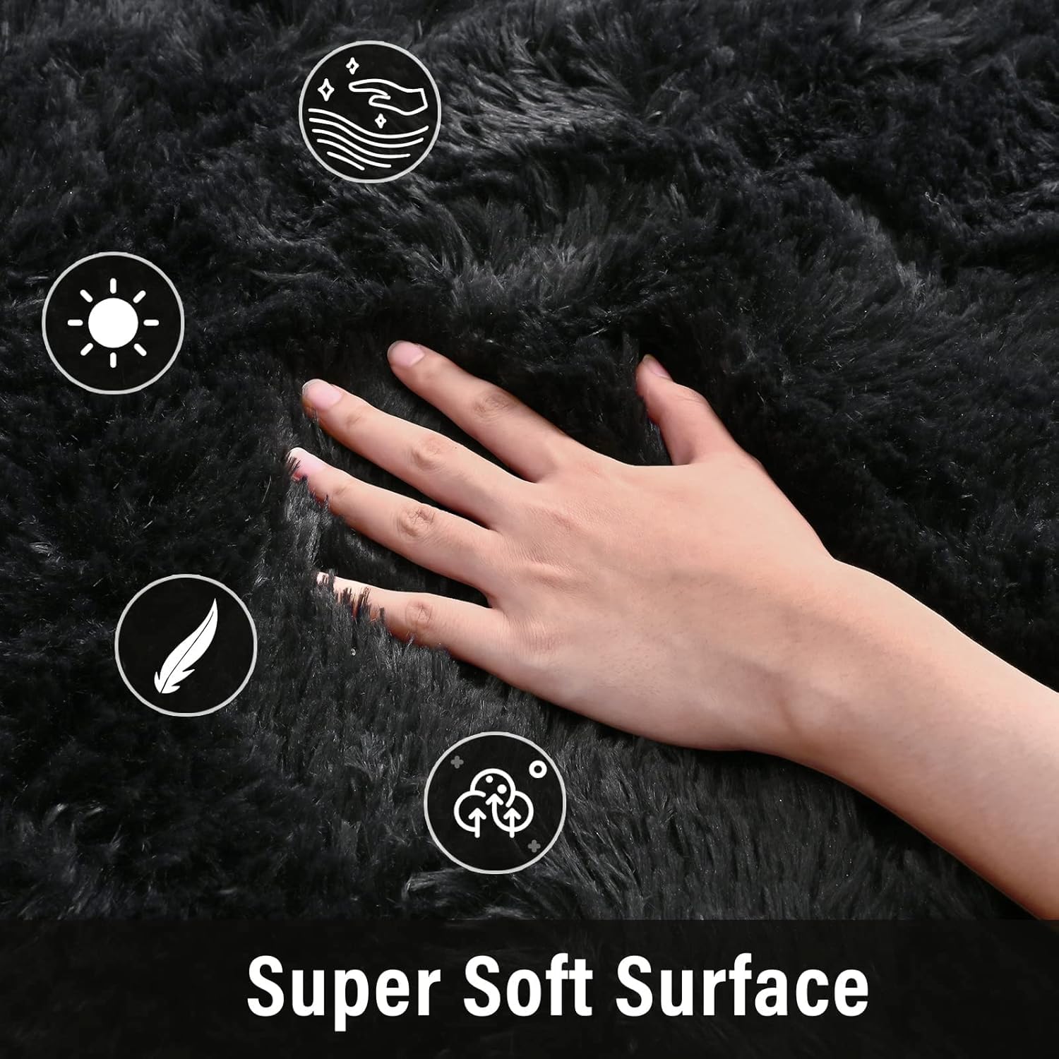 Merelax Soft Area Rug for Livingroom Bedroom, Machine Washable 4x6 Black Rugs Fluffy Shaggy Bedside Rug, Non Slip Indoor Carpet for Nursery Kids Room Home Decor Aesthetic