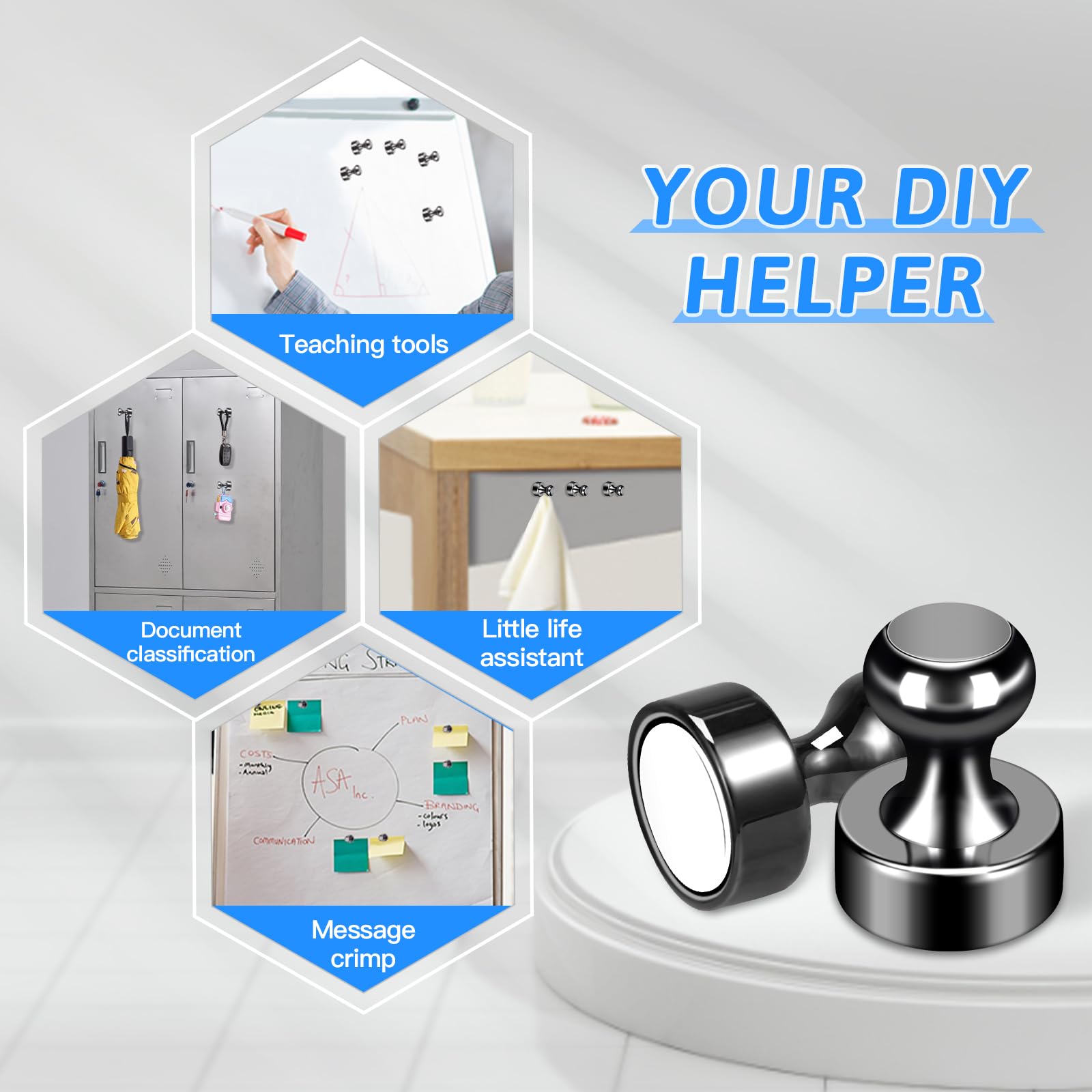 20Pack Strong Magnets for Refrigerator Neodymium Fridge Magnets Adult Magnets for Dry Erase Board Lockers Whiteboard Kitchen Home Office Classroom Black