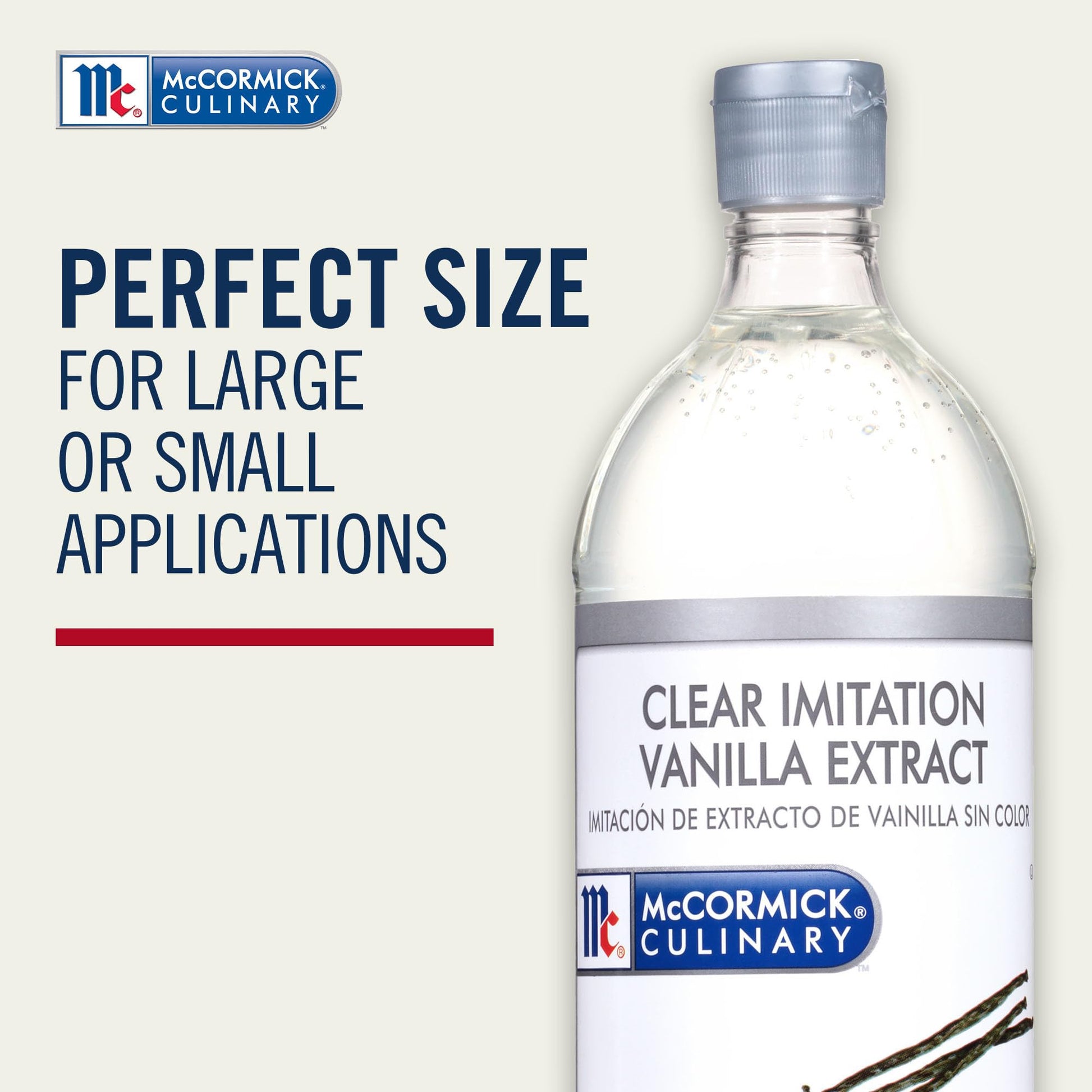 McCormick Culinary Clear Imitation Vanilla Extract, 32 fl oz - One 32 Fluid Ounce Bottle of Clear Vanilla Flavoring for Baking, Perfect in Baked Goods, Frostings, Custards and Desserts
