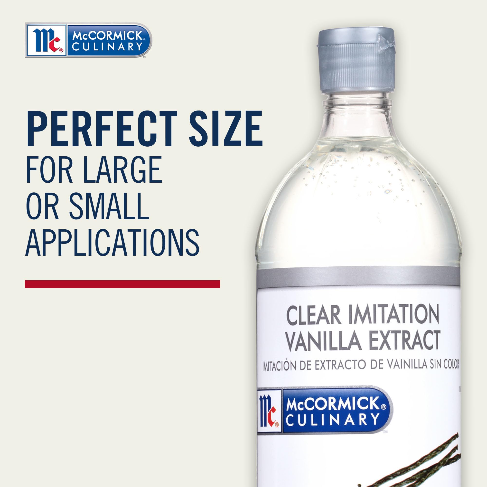 McCormick Culinary Clear Imitation Vanilla Extract, 32 fl oz - One 32 Fluid Ounce Bottle of Clear Vanilla Flavoring for Baking, Perfect in Baked Goods, Frostings, Custards and Desserts