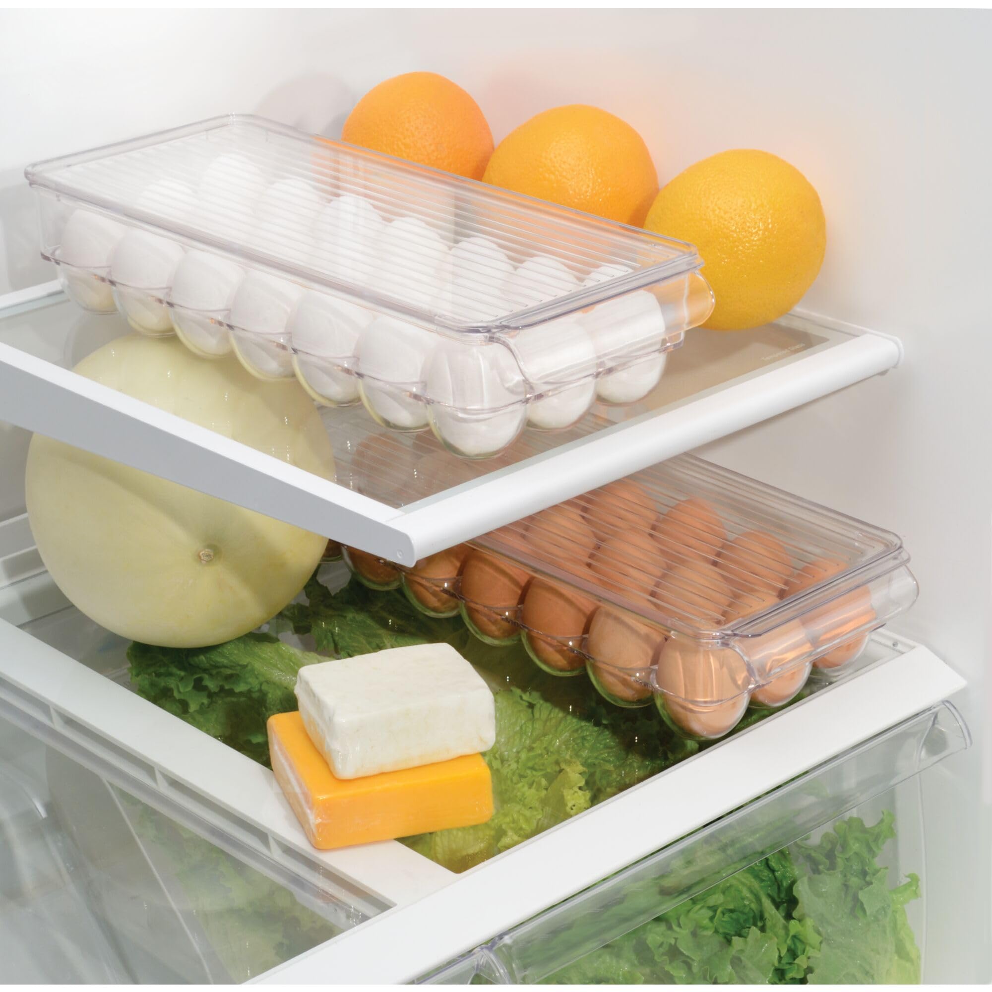 iDesign Plastic Egg Holder with Lid and Handle - Holds 21 Eggs - Clear - Made in USA