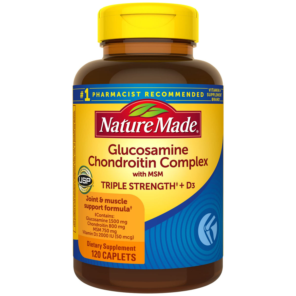 Nature Made Glucosamine Chondroitin Complex with MSM، مكمل غذائي لدعم المفاصل، 120 قرصًا، إمداد لمدة 60 يومًا