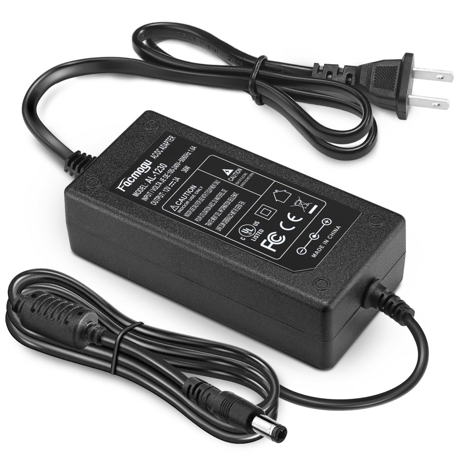Facmogu 60W 12V 5A AC/DC Power Adapter, 100-240V AC to DC 12V 5A Power Suppy, 12 Volts 5 Amps AC DC Table Top Adapter, 60 Watts 12V 5A Switching Power Adaptor Converter, 5.5x2.5mm & 5.5x2.1mm DC Plug