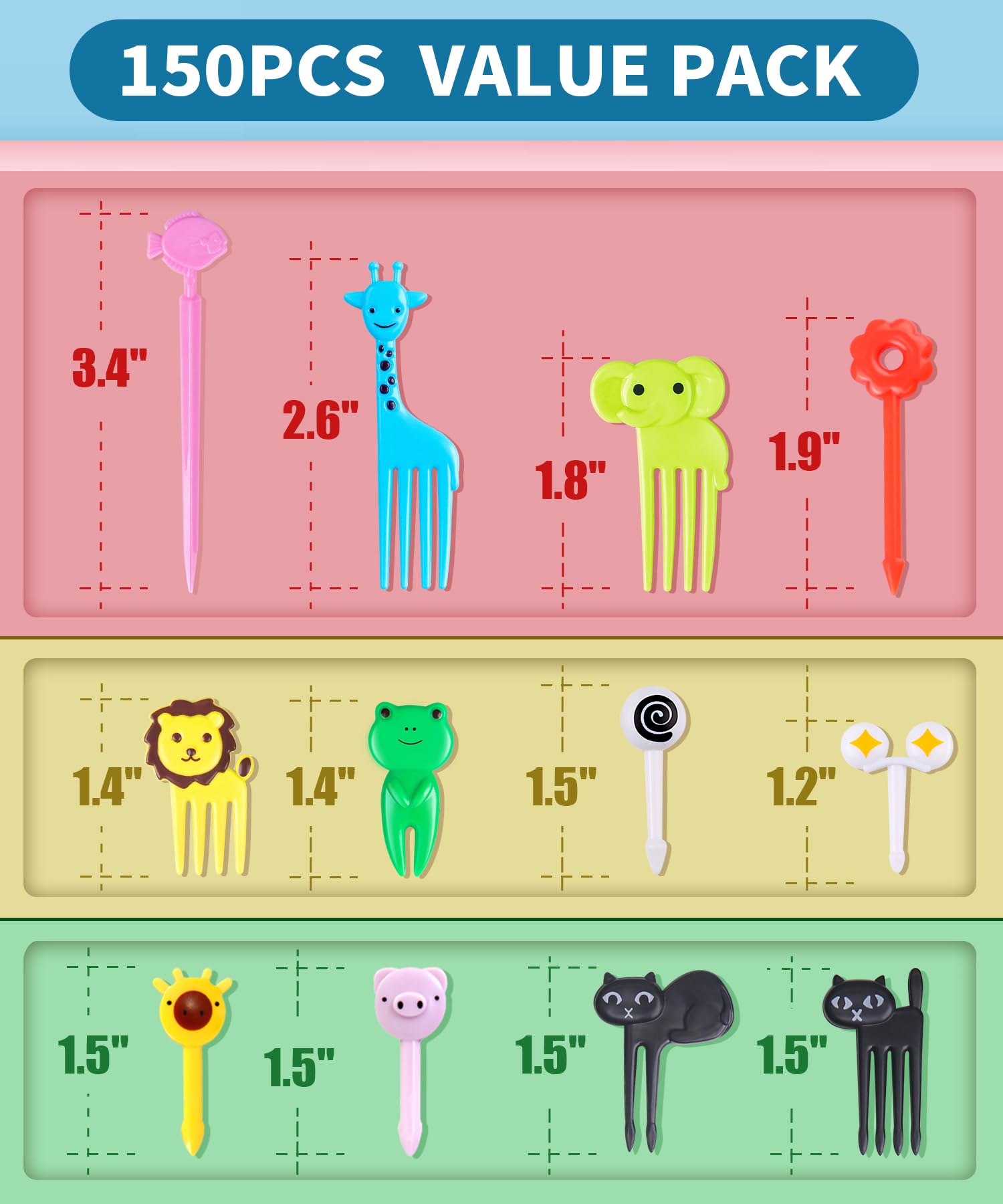 150 Pcs Animal Food Picks for Kids, Vicuna R Fun Kids Food Picks for Bento Box Accessories, Reusable Toddler Fruit Toothpicks, Cute Kids Lunch Accessories for Picky Eater BPA-Free
