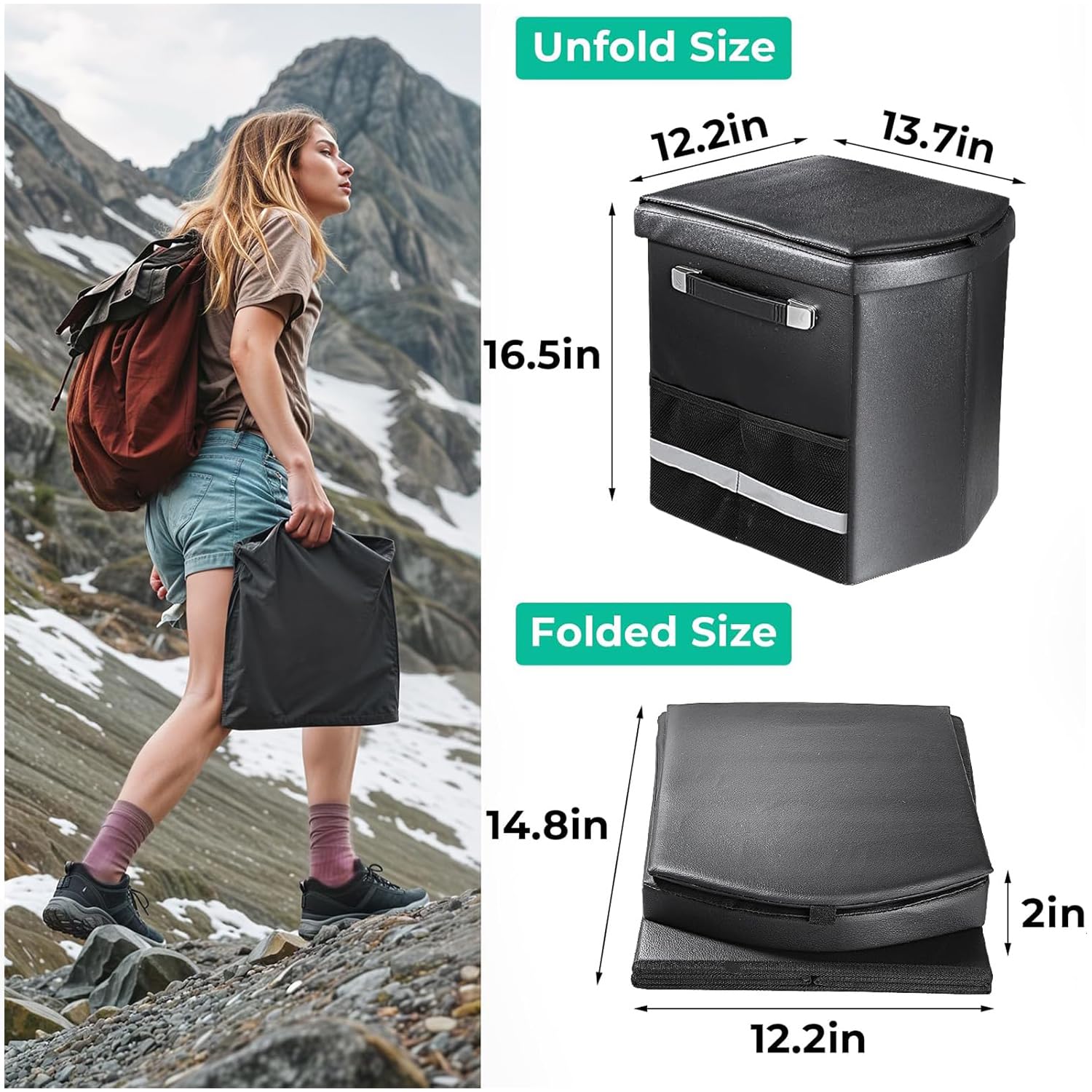 2025 Upgraded 16.5'' XL Portable Toilet for Adults,Tall Camping Toilet with Lid and Convenient Carry Bag, Portable Potty for Camping, Hiking, Car Travel,Truck, RV, Boating, Road Trips, Beach