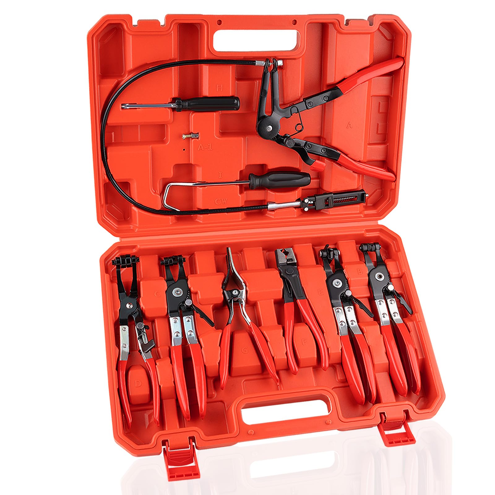 9PCS Hose Clamp Pliers, Long Reach Hose Clamp Tool Remover for Water Hose and Automotive Coolant Radiator Heater with Flexible Wire Long Reach Hose Clamp and Flat Band Pliers