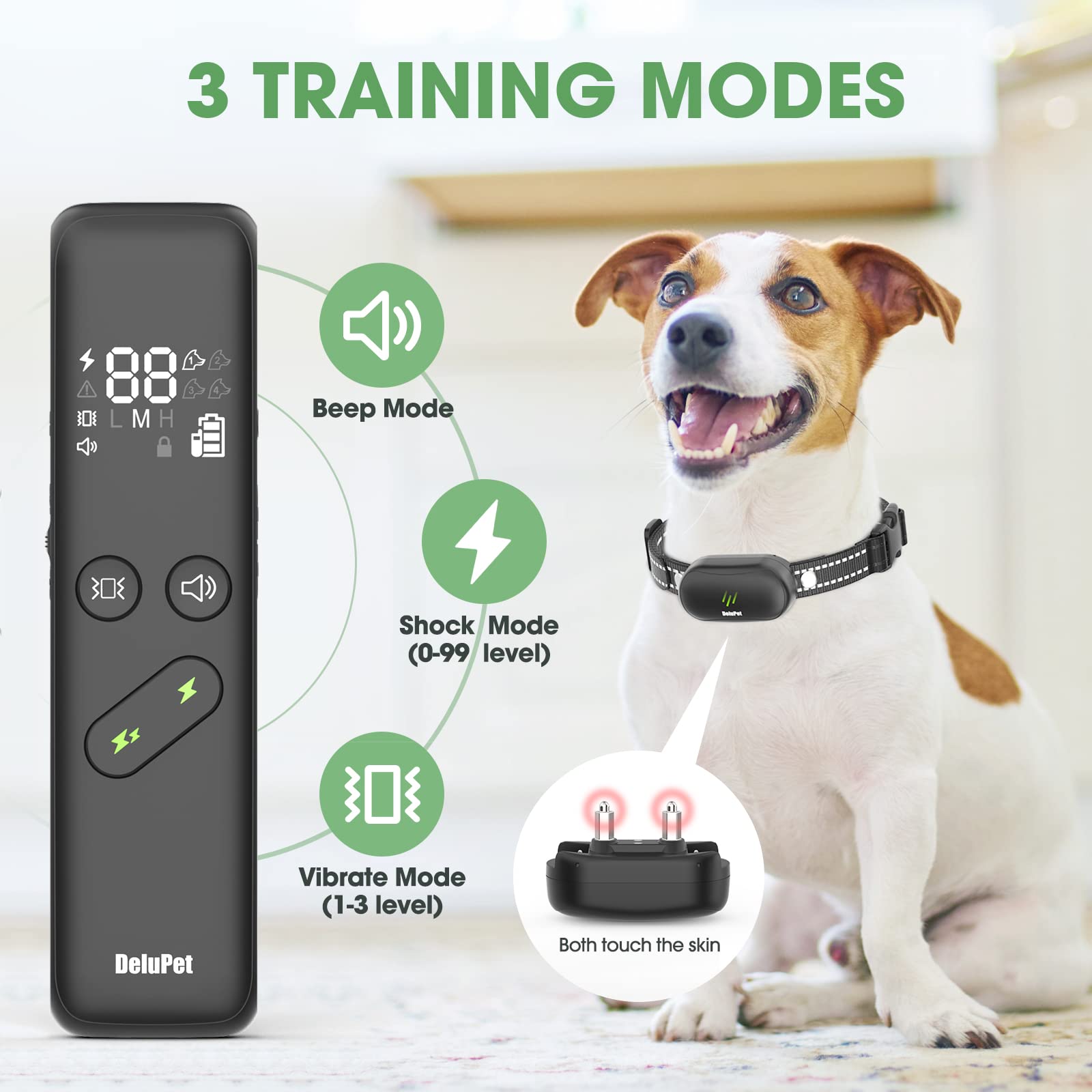 Dog Shock Collar - Electric Dog Training Collar with Remote 1600FT, Rechargeable E-Collar Waterproof Collars with 3 Training Modes, Security Lock for All Breeds, Sizes