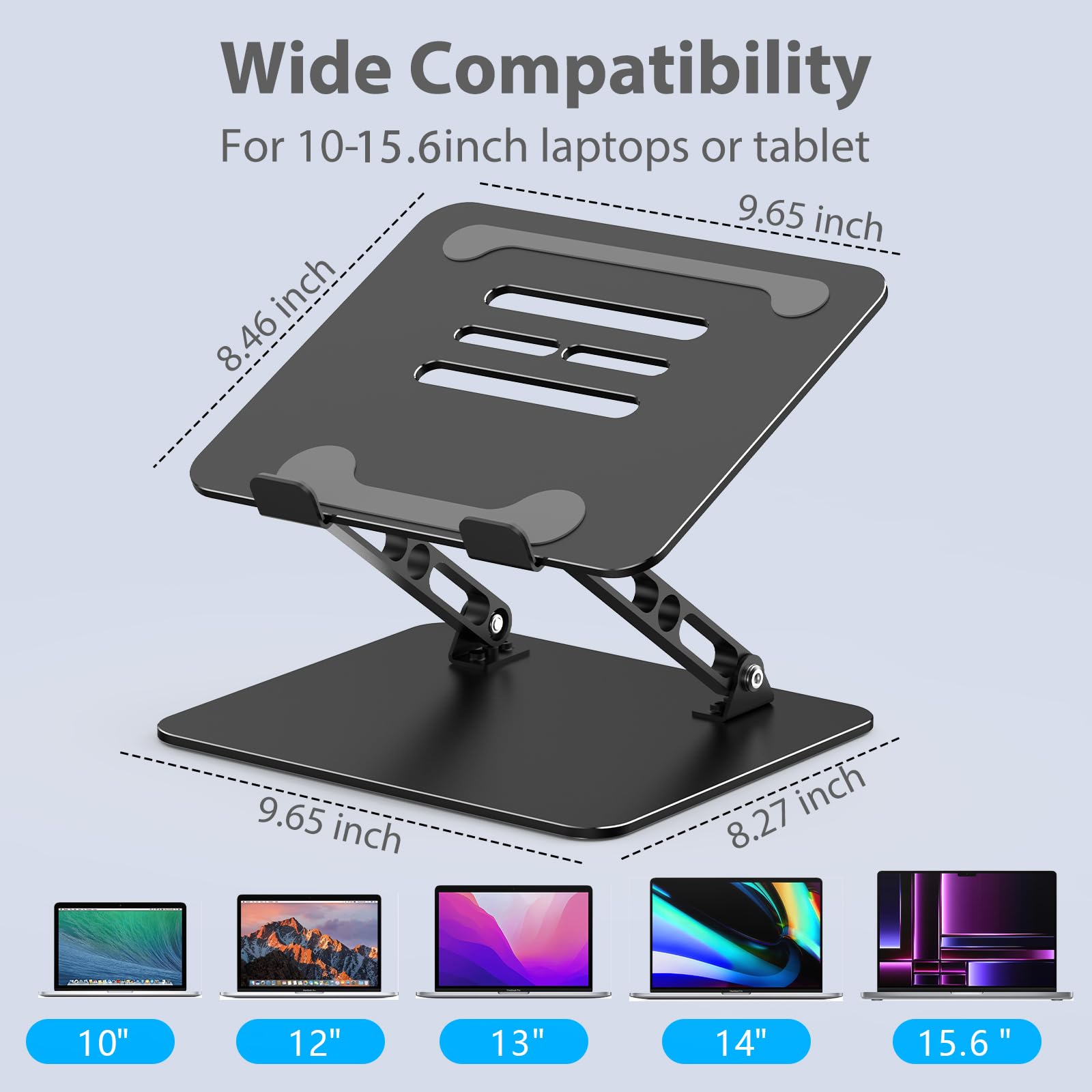 Gogoonike Adjustable Laptop Stand for Desk, Metal Foldable Laptop Riser Holder, Portable Desktop Book Stands, Ventilated Cooling Computer Notebook Stand Compatible with 10-15.6” Laptops