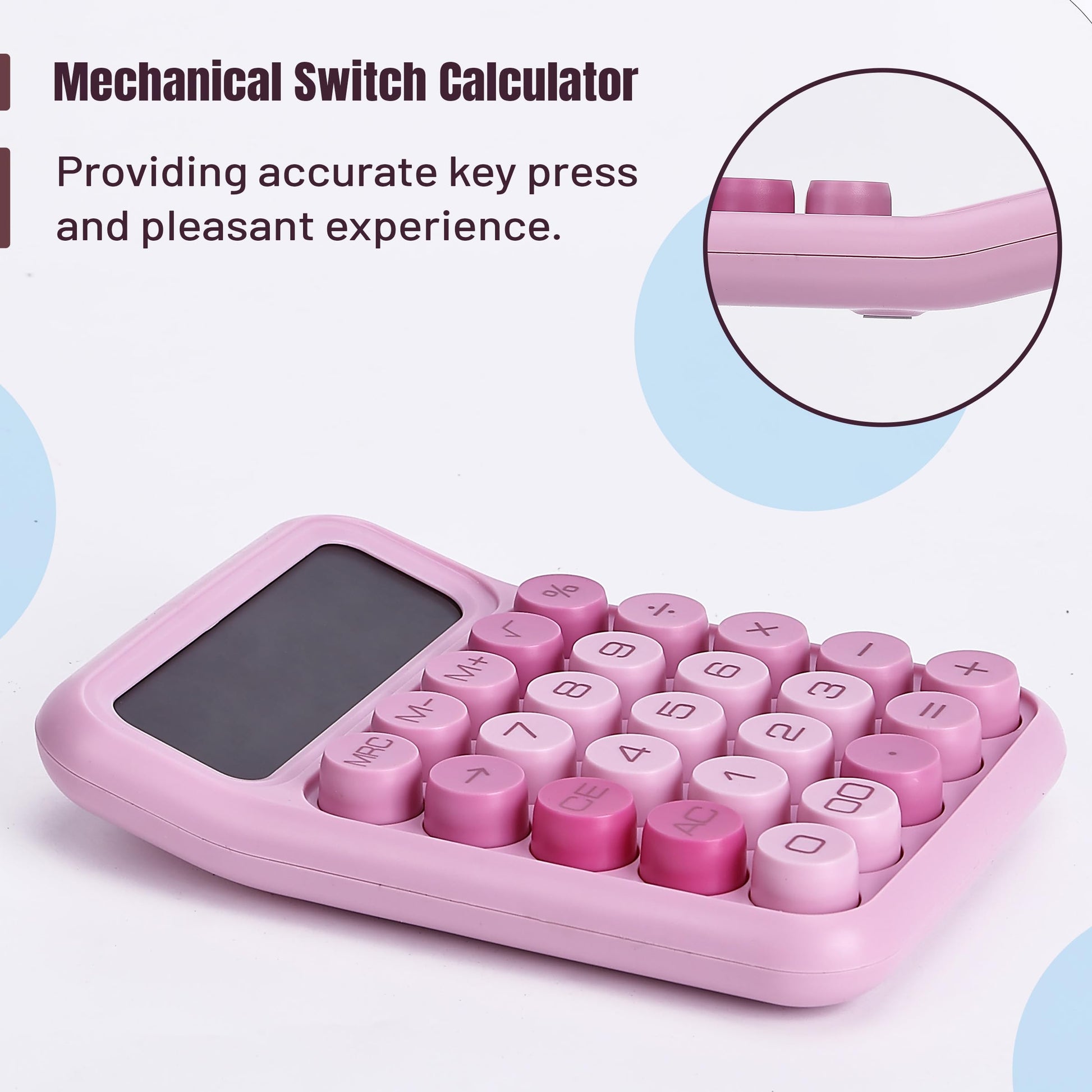Mr. Pen Mechanical Switch Calculator - 12 Digit Large LCD Display, Pink with Big Buttons, Back to School Supplies