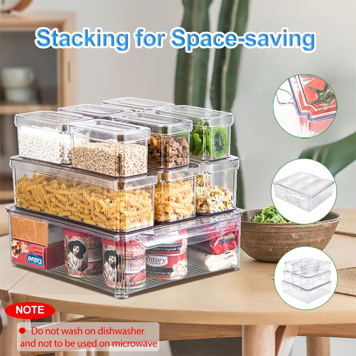 KUMD 10 Pack Fridge Organizer, Stackable Refrigerator Organizer Bins with Lids, BPA-Free Produce Fruit Storage Containers for Storage Clear for Kitchen, Food, Drinks, Vegetable Storage