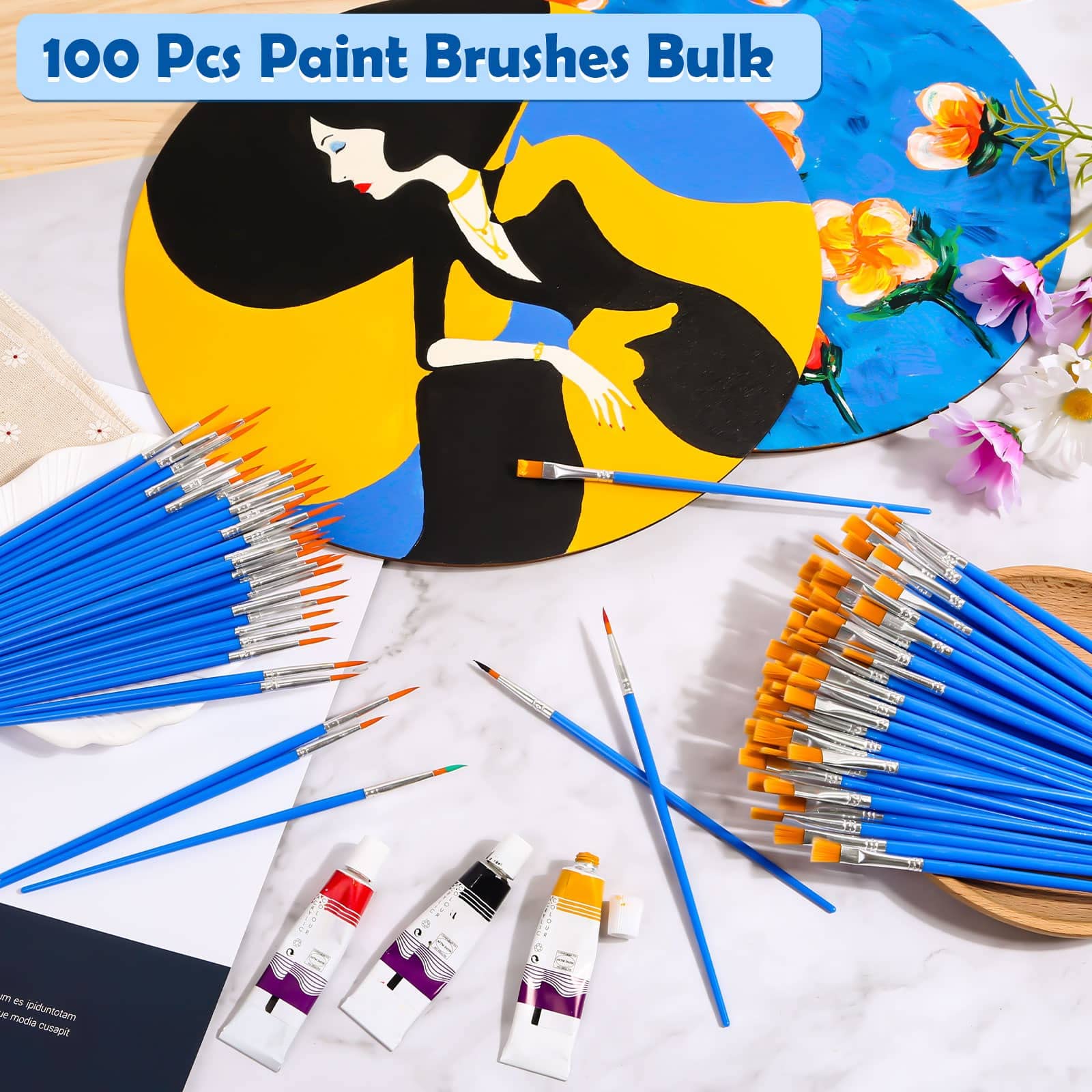 100Pcs Small Paint Brushes Bulk, Anezus Flat Top Acrylic Classroom Brush for Kids Mini Paint Brushes for Touch Up Crafts Detail Painting