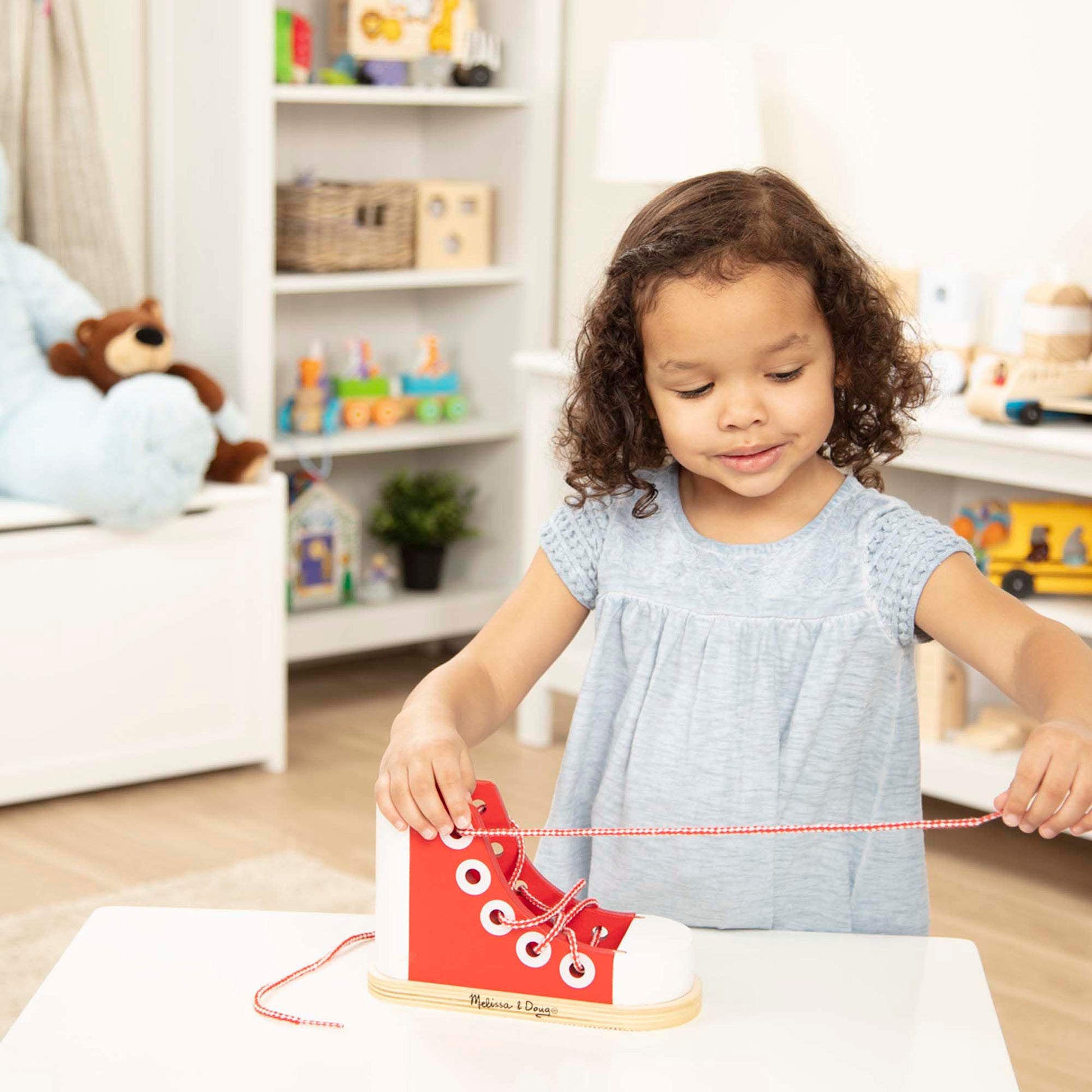 Melissa & Doug Deluxe Wood Lacing Sneaker - Learn to Tie a Shoe Educational Toy