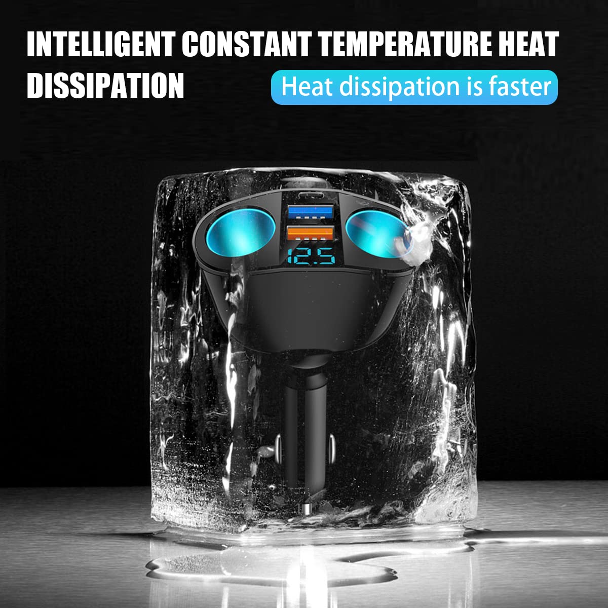 Car Cigarette Lighter Splitter, 2-Socket Cigarette Lighter Adapter with LED Voltmeter, Dual USB QC3.0 Type-C 20W PD Fast Car Charger, 12V/24V Splitter Adapter for Smart Phone GPS Dash Cam