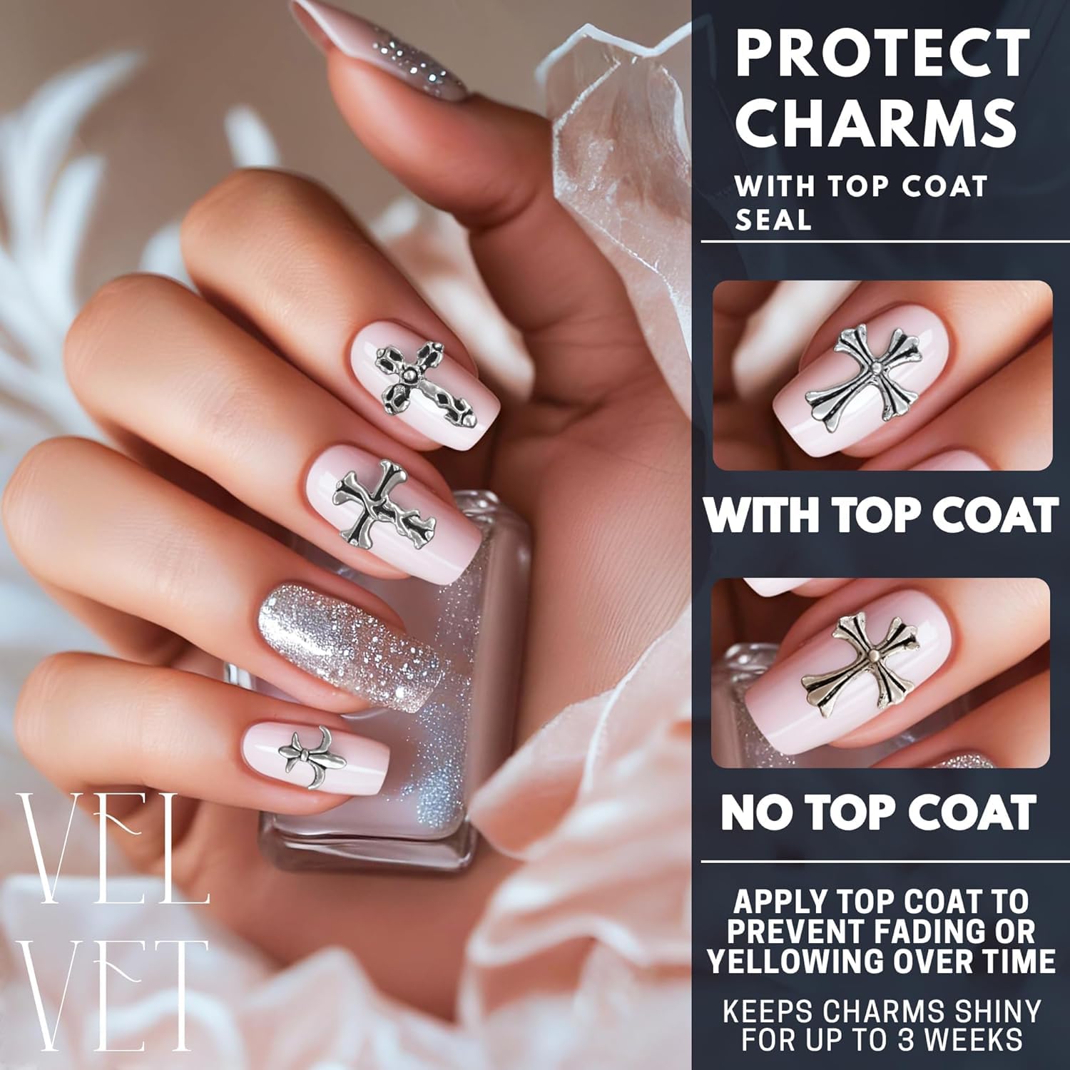 100 Pcs Silver Cross Nail Charms and Gems – 3D Acrylic Cross Charms for Nails for DIY & Professional Manicure – Easy-to-Apply & Durable Nail Decorations, Versatile for Y2K & Nail Studs