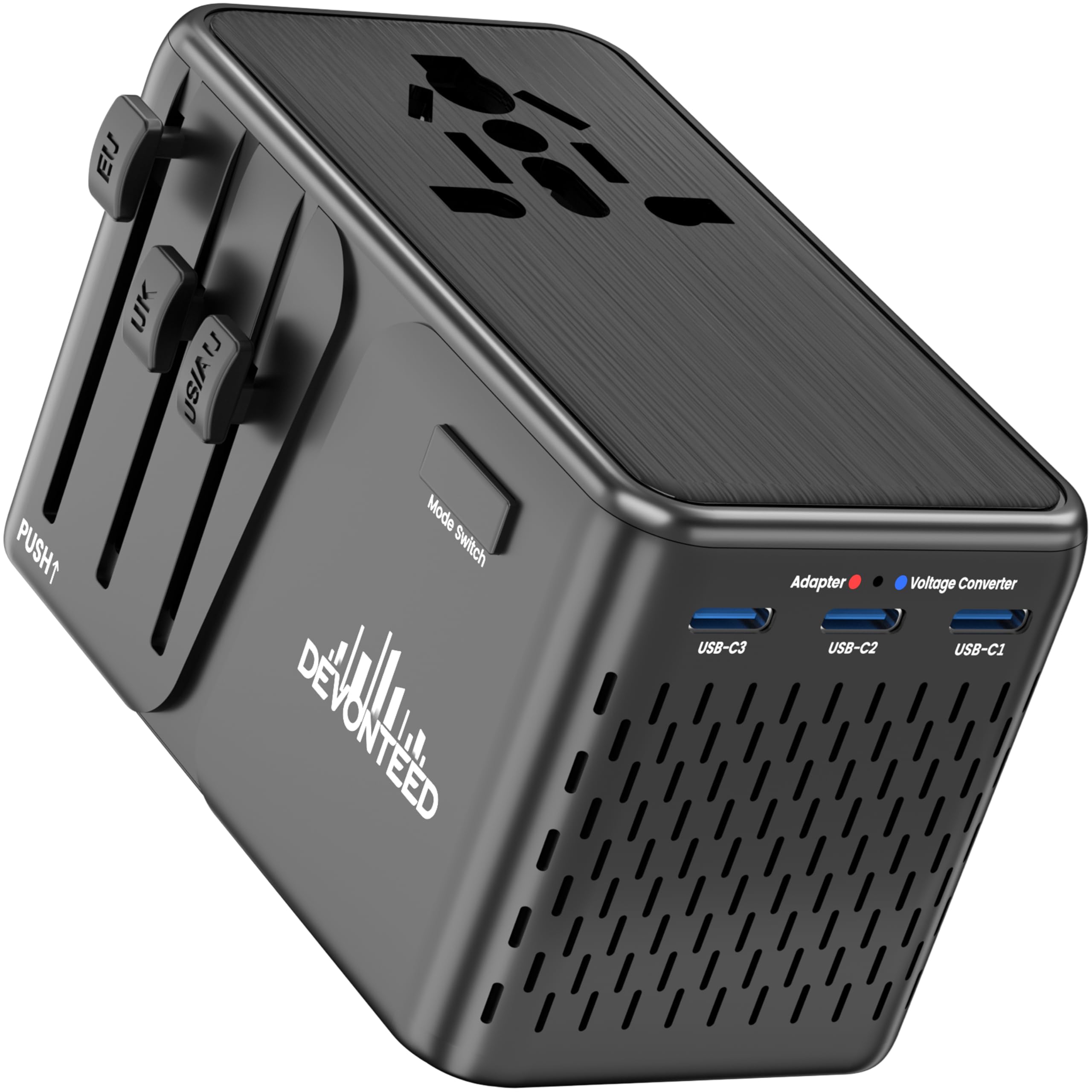 220V to 110V Travel Voltage Converter, Universal Travel Adapter with 3 USB C and 1 USB A, International Power Adapter Voltage Converter US to Europe AC Outlet Plug Step Down for US EU UK AUS (Black)