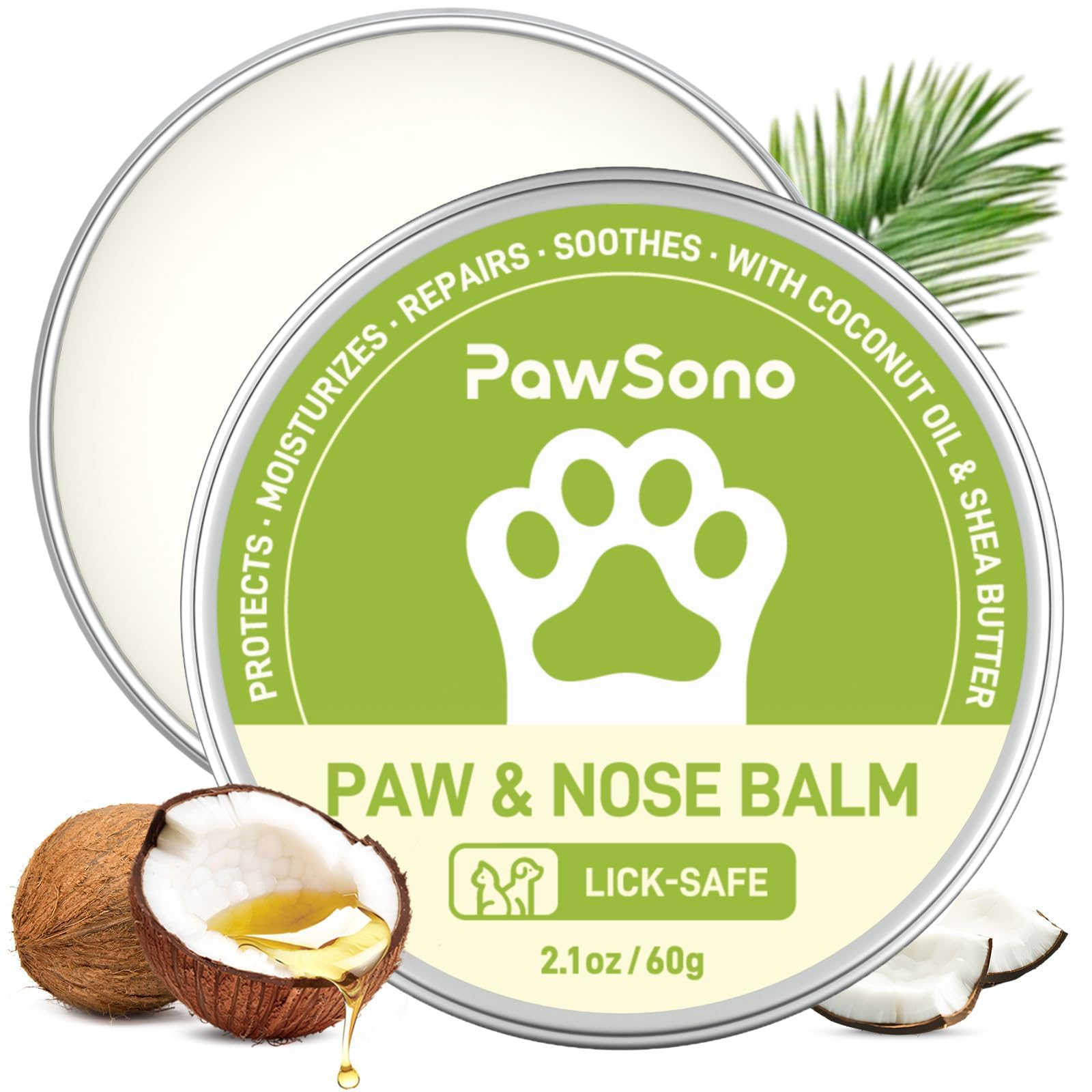 PawSono Lick-Safe Dog Paw & Nose Balm with Coconut Oil | All-Natural Moisturizer & Soother for Dry, Cracked Pads & Snout| Cat Wax & Cream, Nose Butter for frenchies| Horse Hoof Care (60 g /2.1 oz)