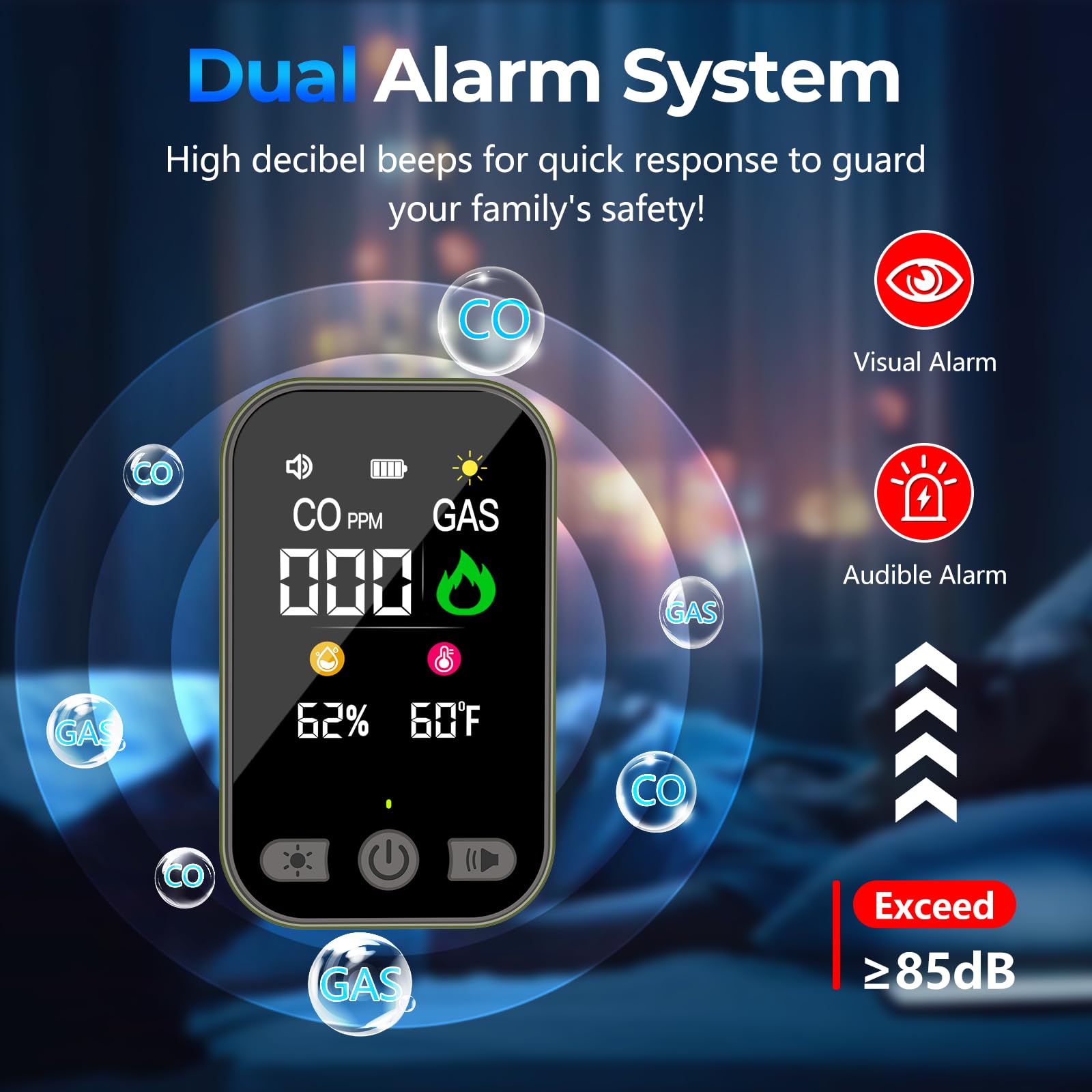 CSCL Natural Gas Detector & Carbon Monoxide Detectors, 4-IN-1 Portable Carbon Monoxide Detector Plug in & Battery Backup with Temperature Humidity, CO Detector & Gas Leak Detector for Travel, Home, RV