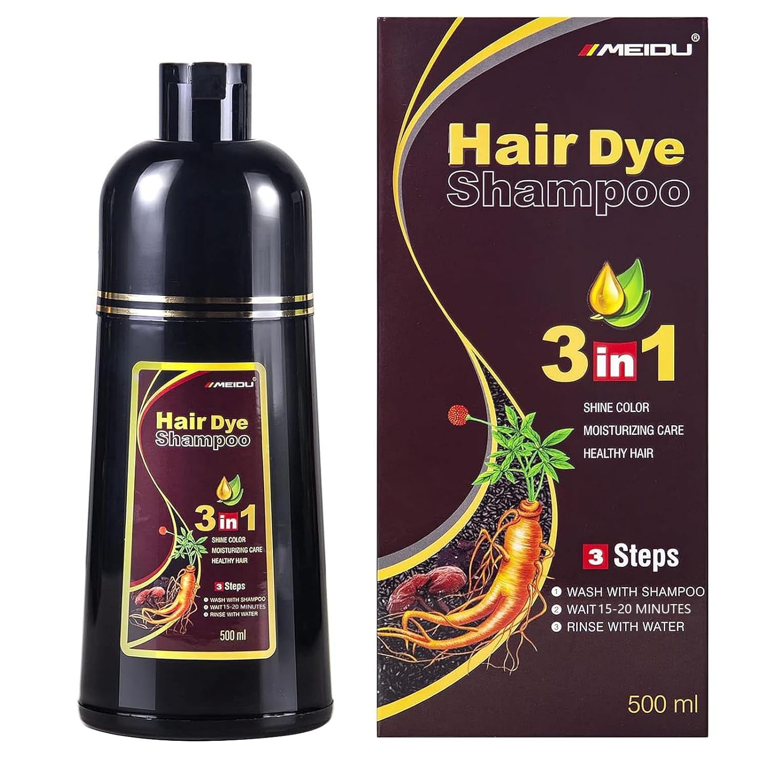 Ivnil Meidu Black Hair Dye Shampoo 3 in 1 for Gray Coverage Hair Color Shampoo for Women & Men Instant Herbal Natural Plant Hair Dye Shampoo Champu Para Canas Mujer