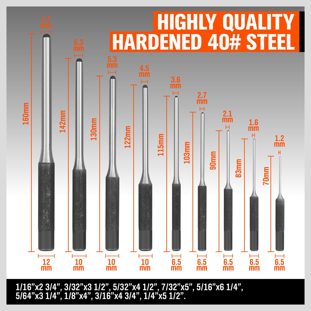 9 Pieces Roll Pin Punch Set, HORUSDY Removing Repair Tool with Holder for Automotive, Watch Repair,Jewelry and Craft