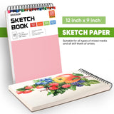 Soucolor 9" x 12" Sketch Book, 1-Pack 100 Sheets Spiral Bound Art Sketchbook, (68lb/100gsm) Acid Free Artist Drawing Book Paper Painting Sketching Pad for Kids Students Adults Beginners