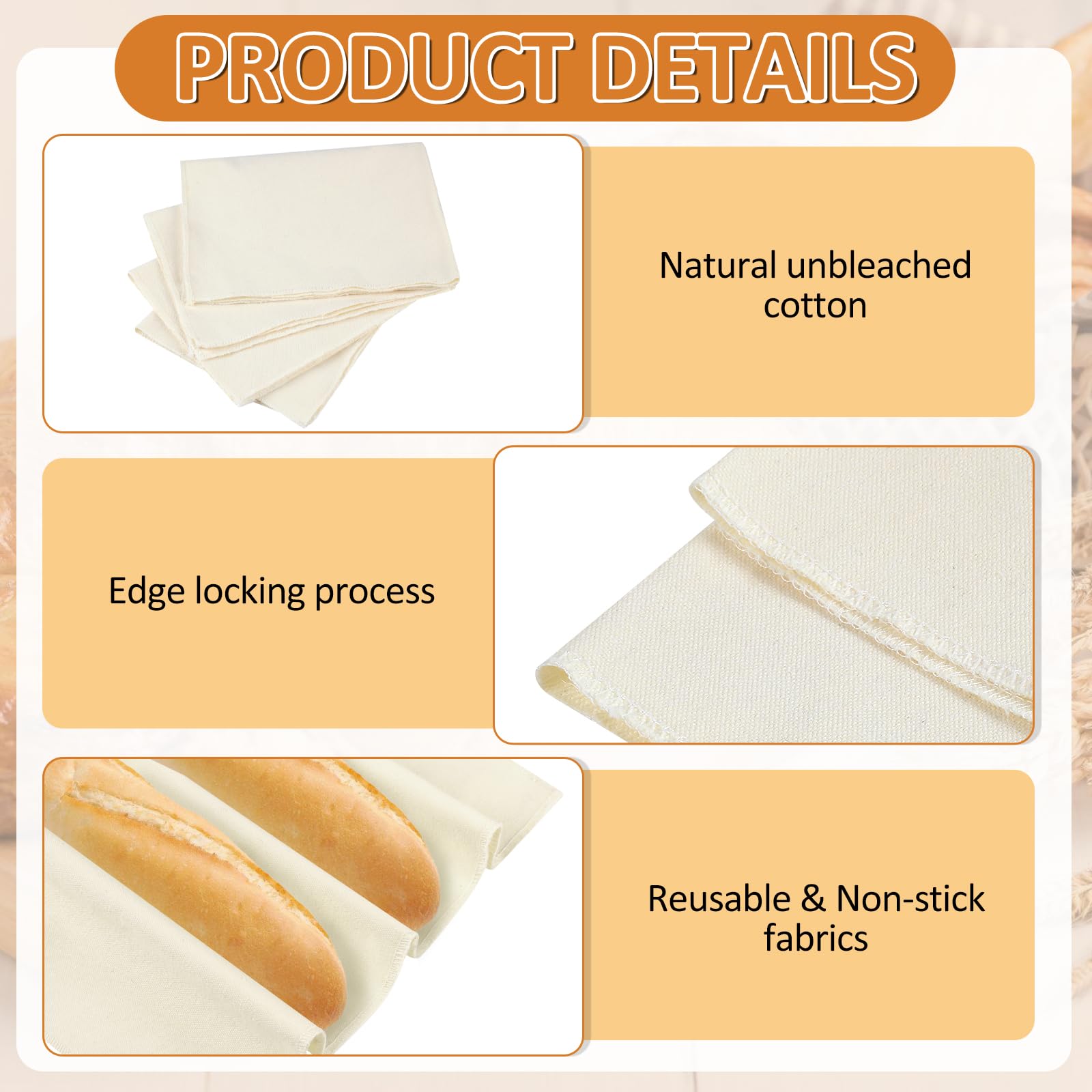 Ninsula 4PCS Tea Towels for Baking Sourdough, 14x18.8 Inch Reusable Thick Bread Towels for Proofing, Bread Cloth for Baguettes, Pastry, Loaves