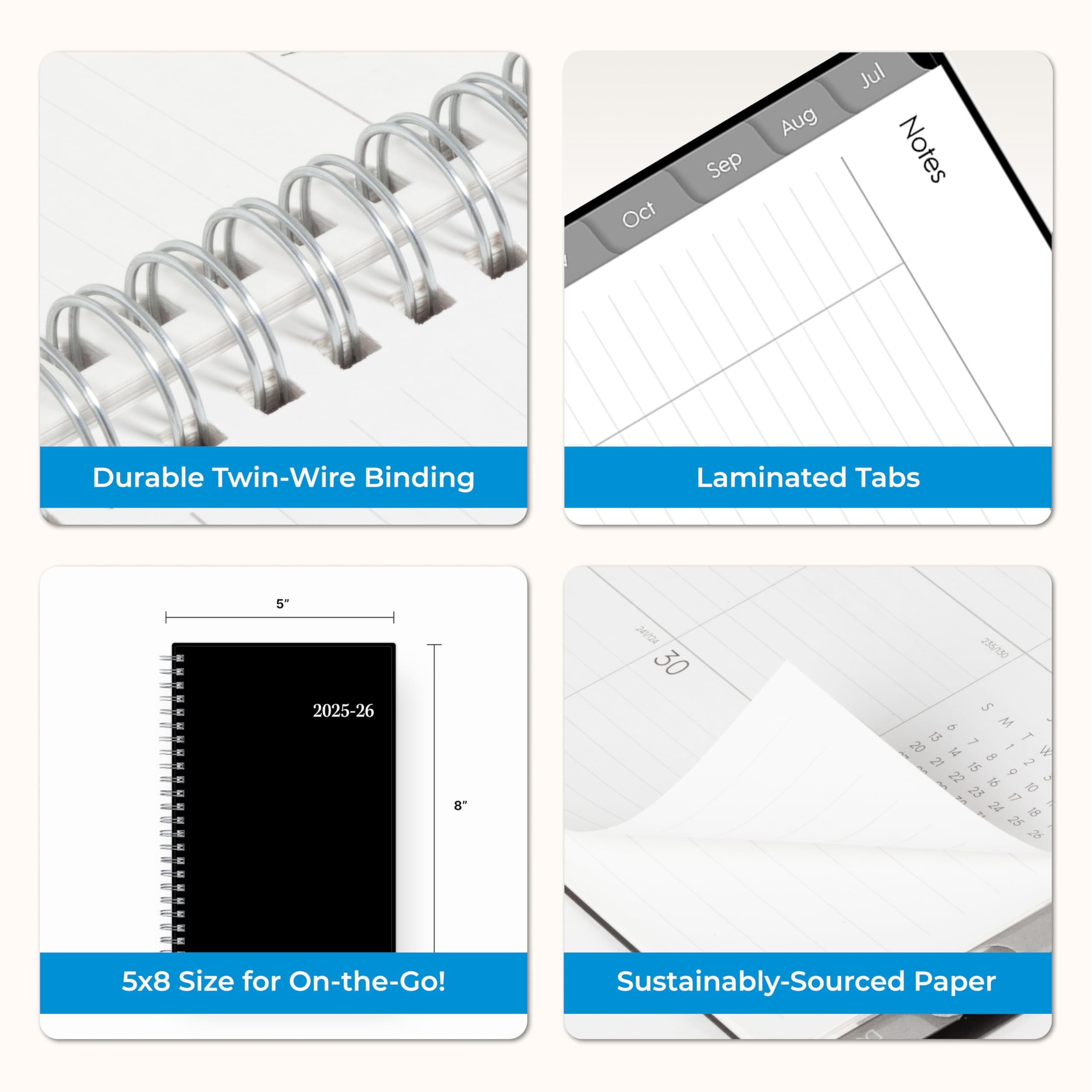 Blue Sky 2025-2026 Weekly and Monthly Academic Year Planner Calendar, July 2025 - June 2026, 5" x 8", Flexible Cover, Wirebound, Laminated Tabs, Enterprise (Enterprise 2025-2026, 5" x 8")