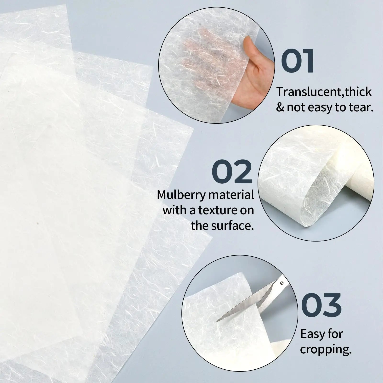 50/100 Sheets FIVEIZERO A4 Mulberry Paper Sheets Natural Fiber Rice Papers,8.3x11.7in Natural Decoupage Tissue Paper for Writing Painting, Decorative &Card Making Papers DIY Craft