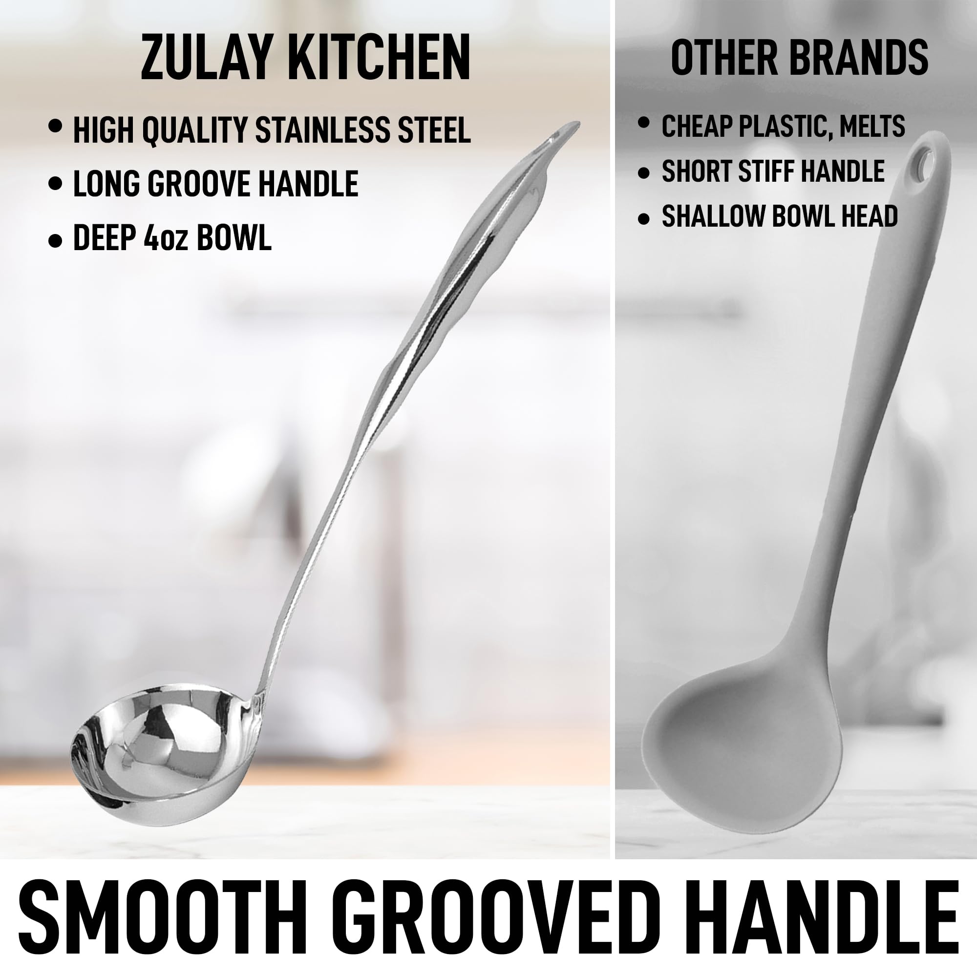 Zulay Kitchen Stainless Steel 13" Soup Ladle - Comfort Grid Steel Ladle with Long Handle and Ample Bowl Capacity Perfect for Stirring, Serving Soups and More - Heavy-Duty Metal Ladle