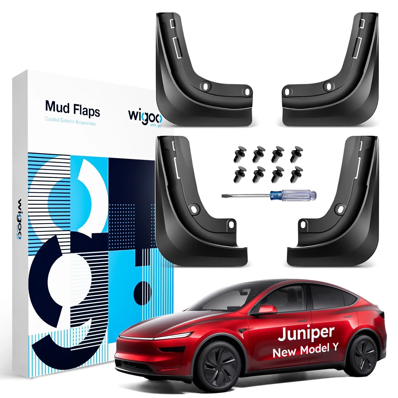 Wigoo 2025 New Tesla Model Y Juniper Accessories Mud Flaps [Stay Clean, Protect Paint] All Weather Guards, No Drilling Required, for Tesla New Model Y 2025 2026 Launch, Thicker Version (Set of 4)