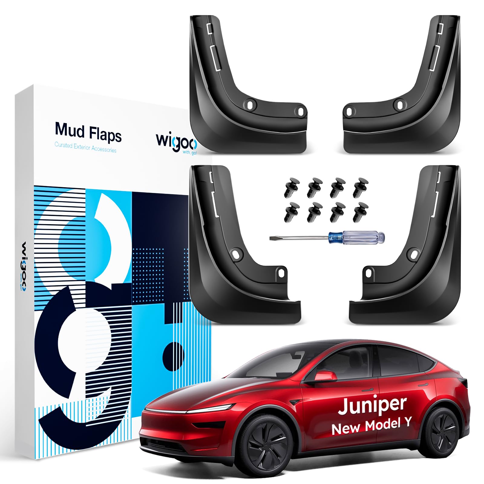Wigoo 2025 Neues Tesla Model Y Juniper Zubehör Schmutzfänger [Sauber bleiben, Lack schützen] Allwetter-Schutzbleche, keine Bohrungen erforderlich, für Tesla Neues Model Y 2025 2026 Markteinführung, dickere Version (4er-Set)