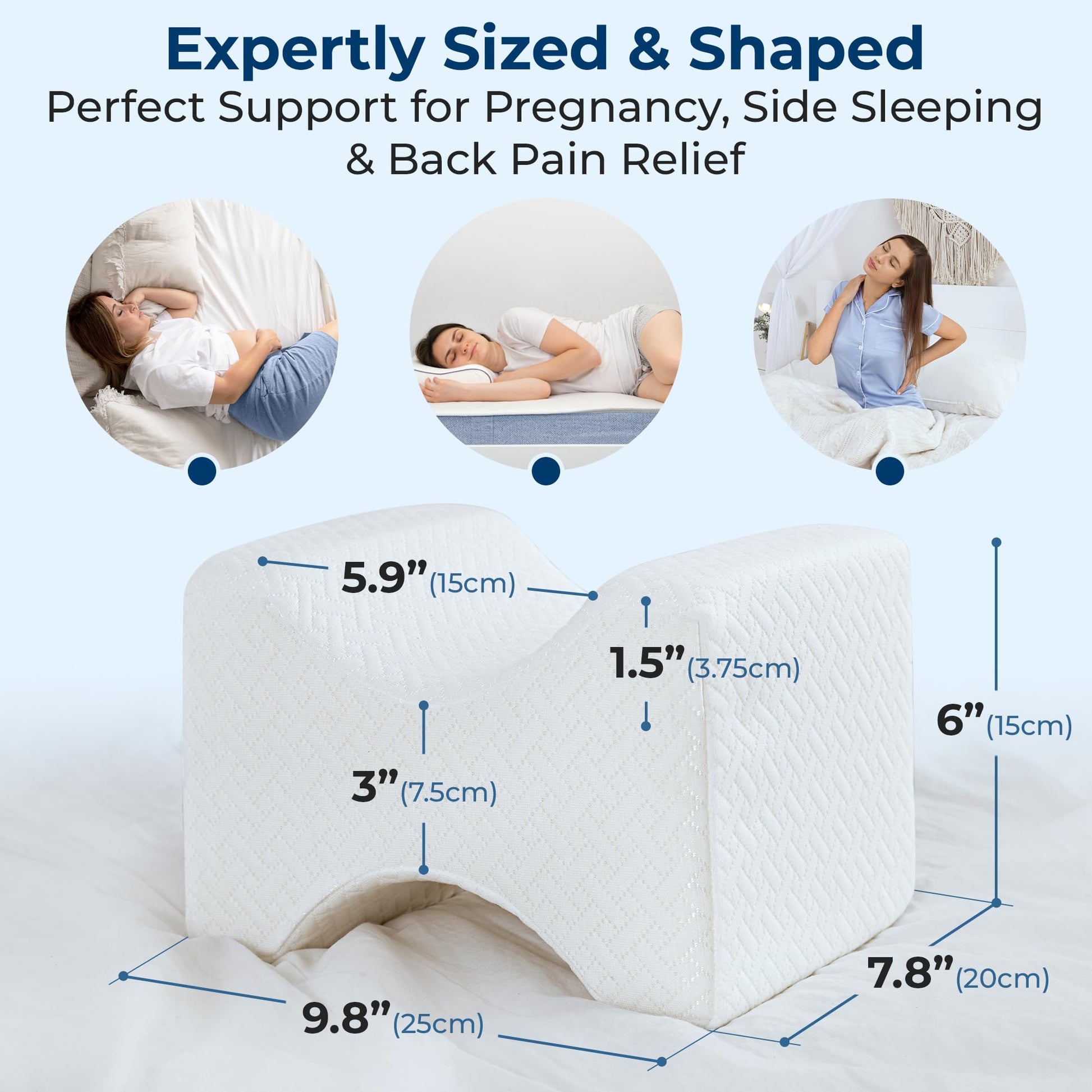 5 STARS UNITED Knee Pillow for Side Sleepers - Hip Pain Relief, Memory Foam Leg Cushion for Side Sleeping - Between Legs Pillow for Sciatica & Lower Back Pain, White