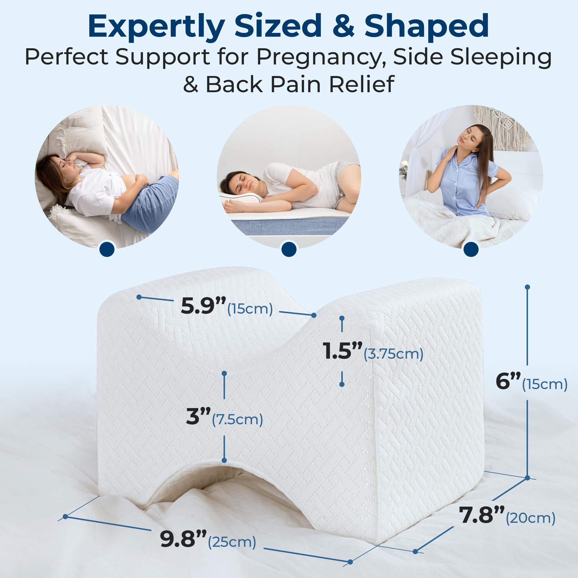 5 STARS UNITED Knee Pillow for Side Sleepers - Hip Pain Relief, Memory Foam Leg Cushion for Side Sleeping - Between Legs Pillow for Sciatica & Lower Back Pain, White