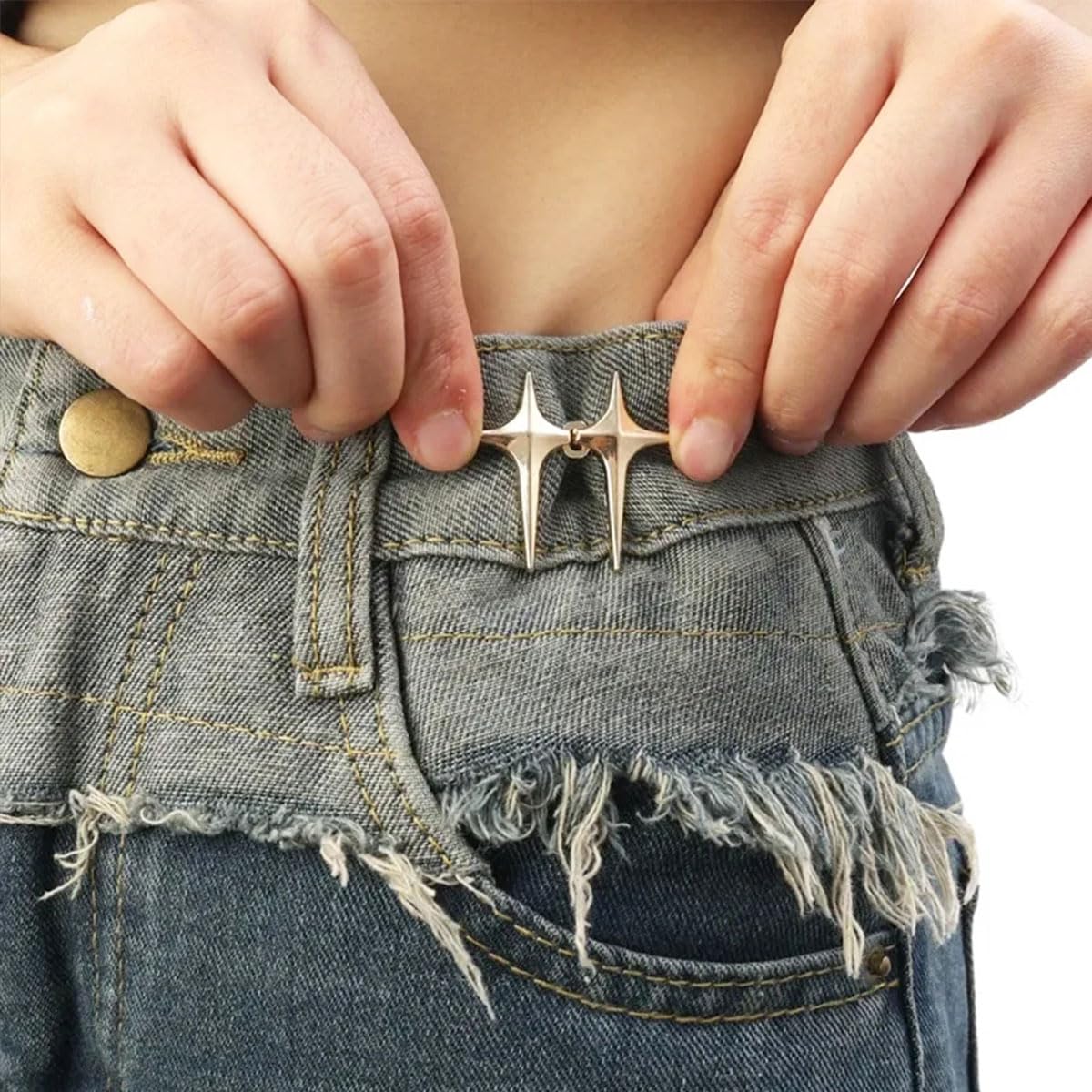 8 Sets Adjustable Star Button Pant Waist Tightener, Adjustable Waist Buckle Sets No Sew and No Tools Detachable Decorative Waist Buckles, Jean Buttons Pins for Loose Jeans, Pants, Skirts, Sleeves