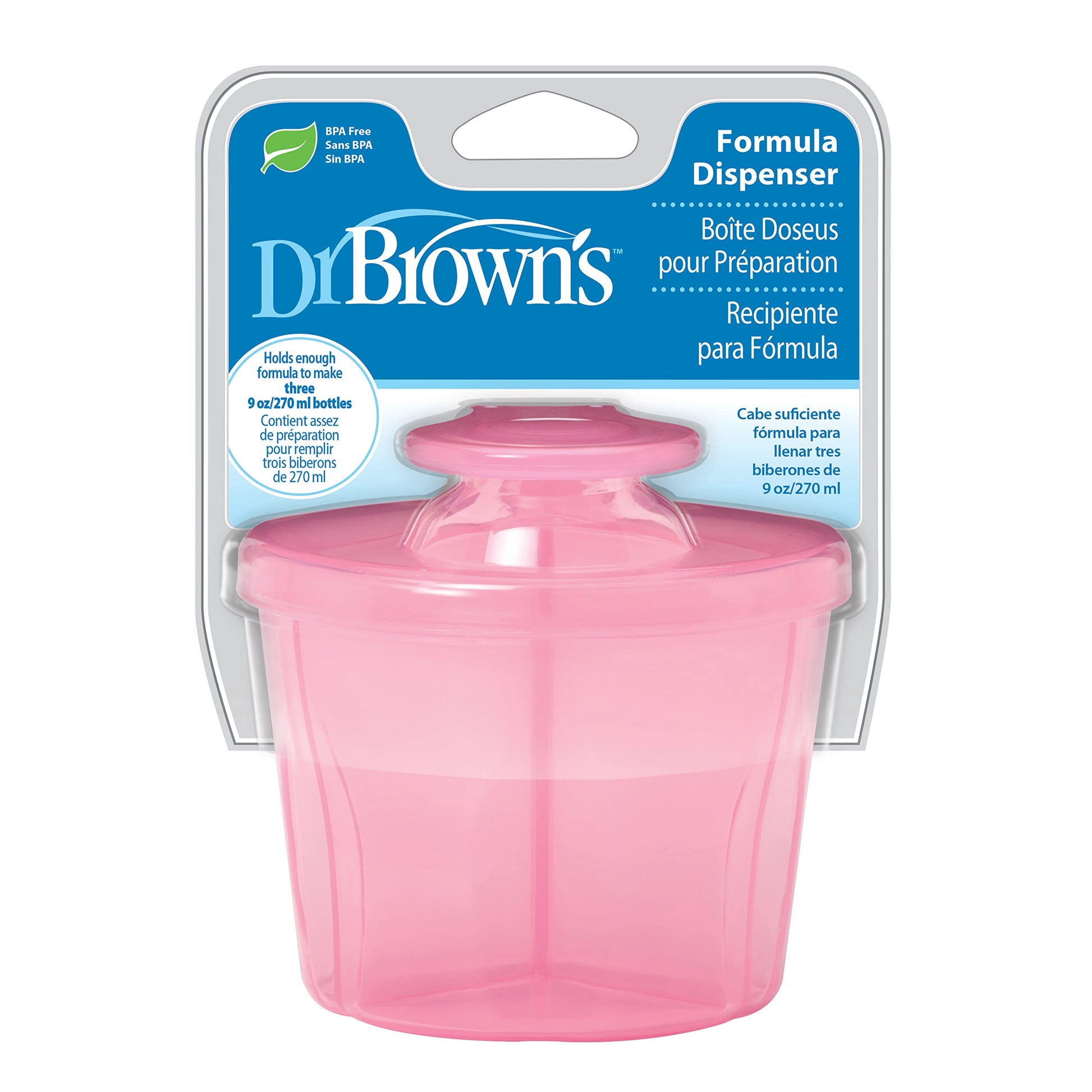 Dr. Brown's Baby Formula Dispenser with Snap-On Lid for On-the-Go Feedings,Milk Powder Dispenser for Traveling with Infant,Pink