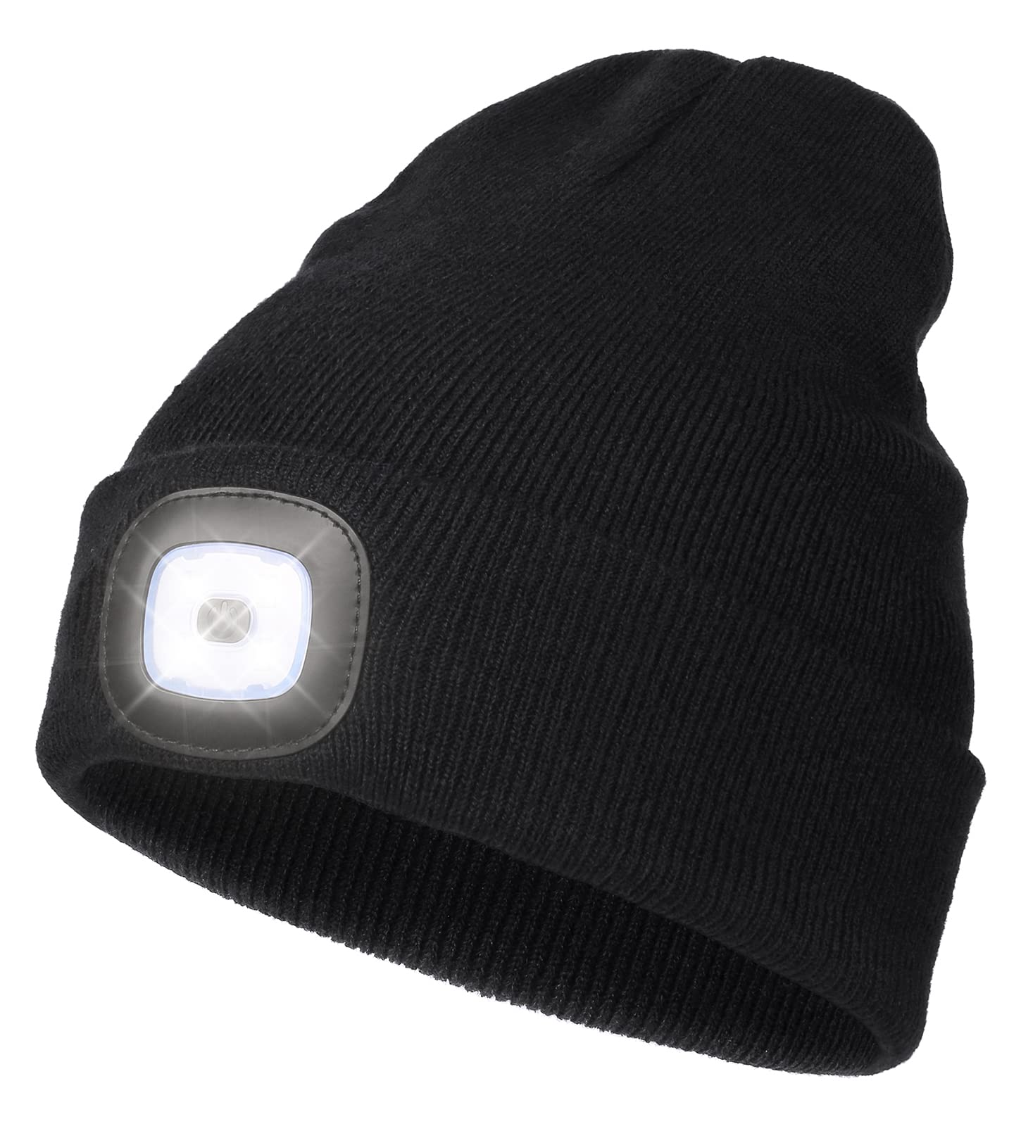 YunTuo Rechargeable LED Beanie with 4 Lights - Unisex Winter Knit Cap with USB Flashlight for Men and Women (Black)