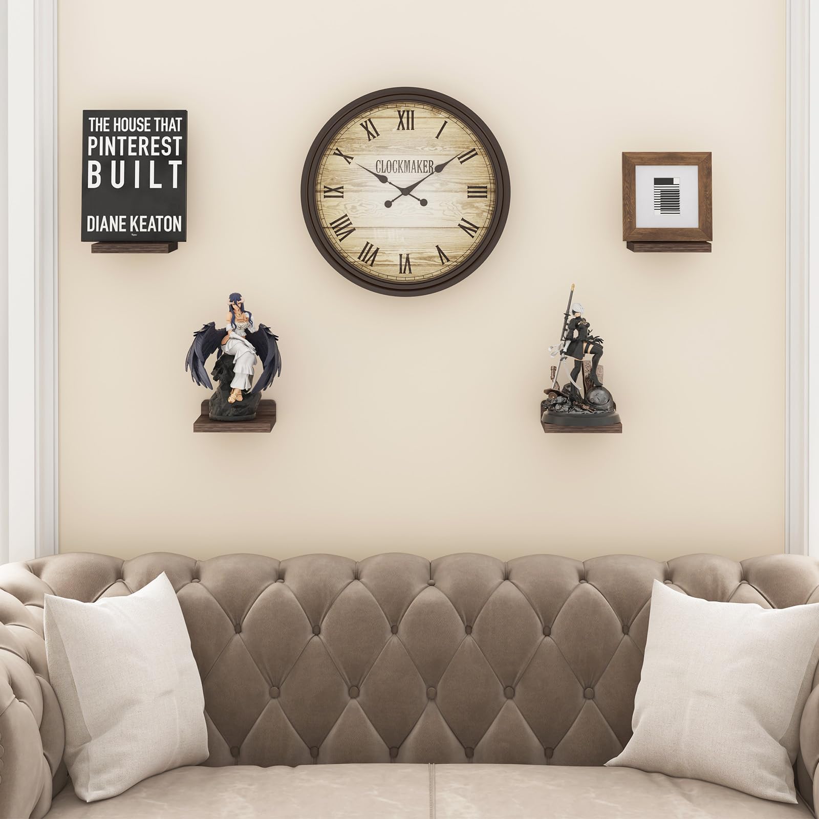 Fixwal Small Floating Shelves, 5X5 Inches Wall Shelf Set of 4, Rustic Wood Small Wall Mounted Shelves for Bedroom, Living Room, Kitchen, Bathroom Decor (Dark Carbonized Black)