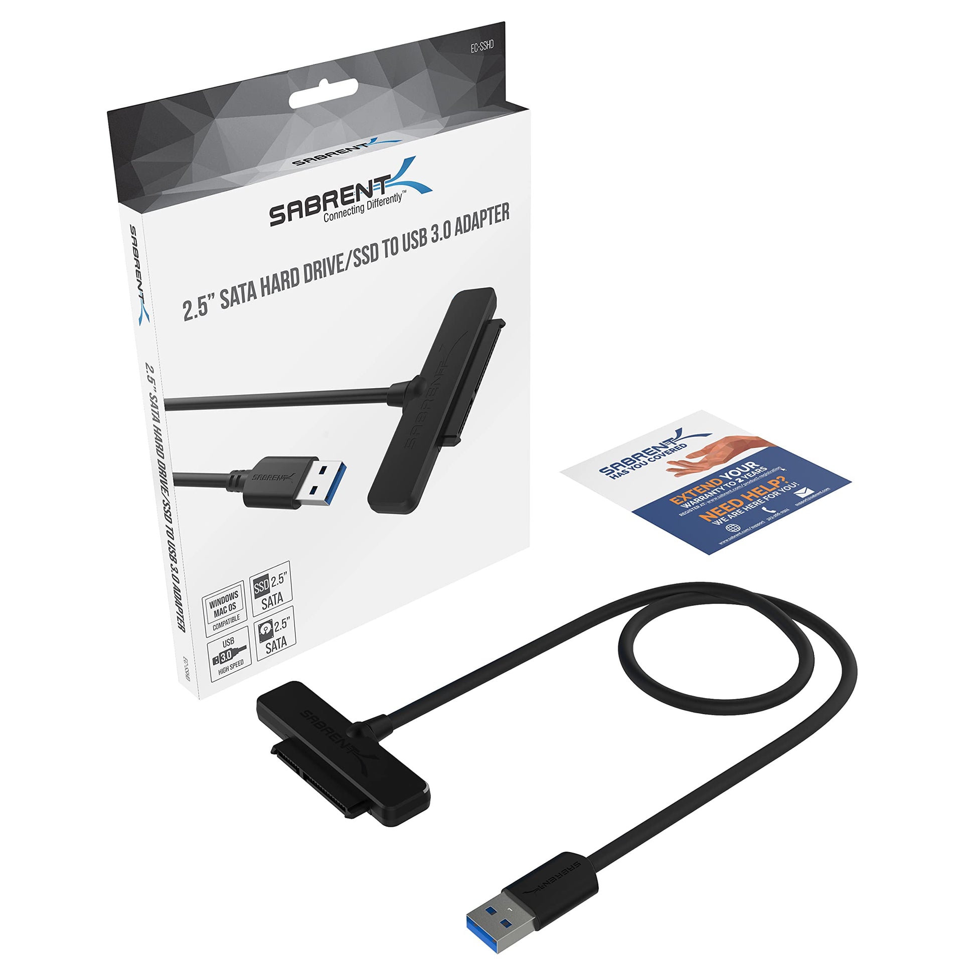 SABRENT SATA to USB Cable - USB 3.0 to 2.5” SATA I/II/III Hard Drive Adapter - External Converter for SSD/HDD Data Transfer (EC-SSHD)