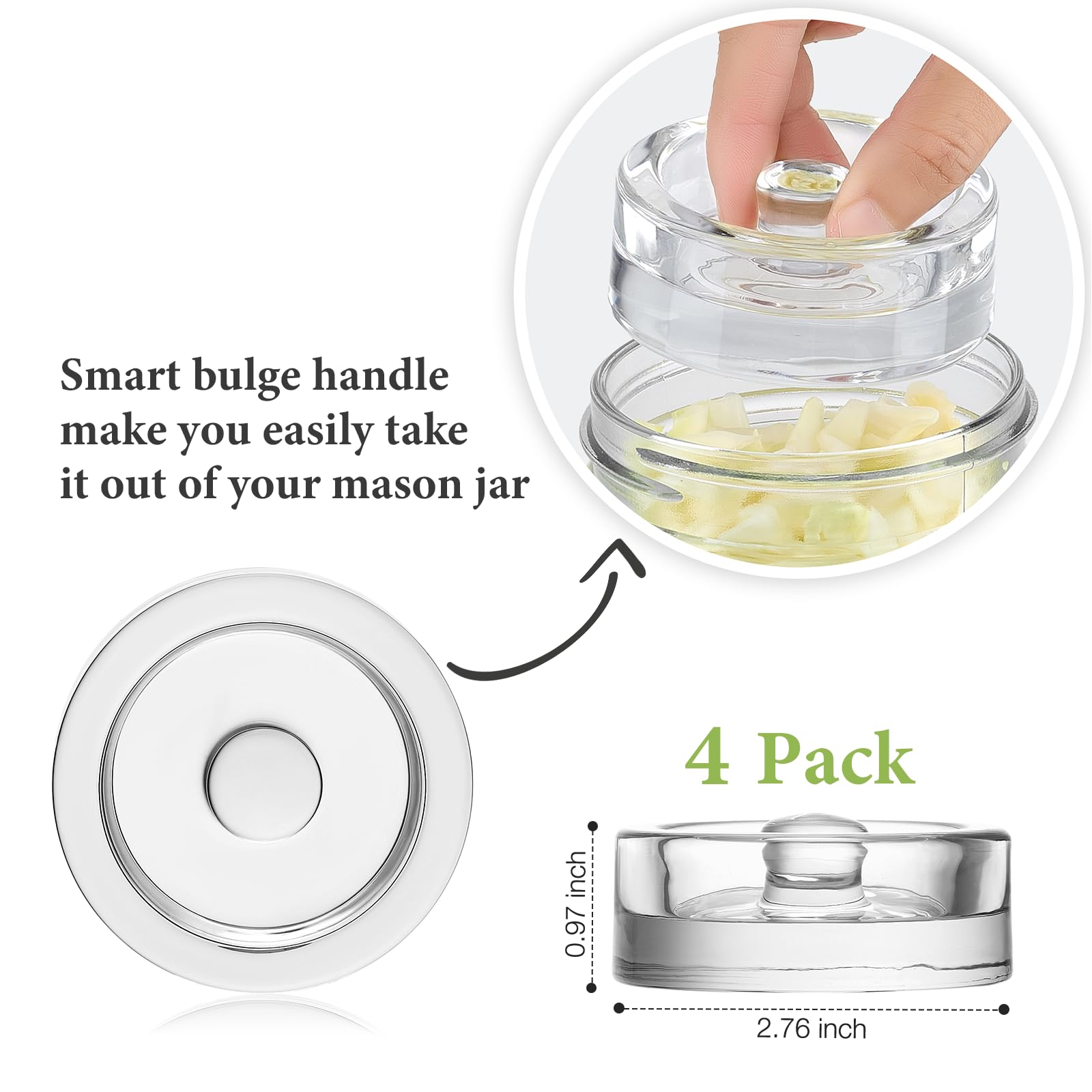 MFacoy 4-Pack of Fermentation Glass Weights with Easy Grip Handle for Great Wide Mouth Canning Mason Jars, Pickling Sourkrout Kraut Glass Weight Fermentation Kit with Easy Grip Handle, Dishwasher Safe