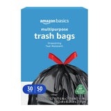 Amazon Basics Multipurpose Drawstring Trash Bags, 20% Post Consumer Recycled Content, 30 Gallon, 50 Count, Pack of 1