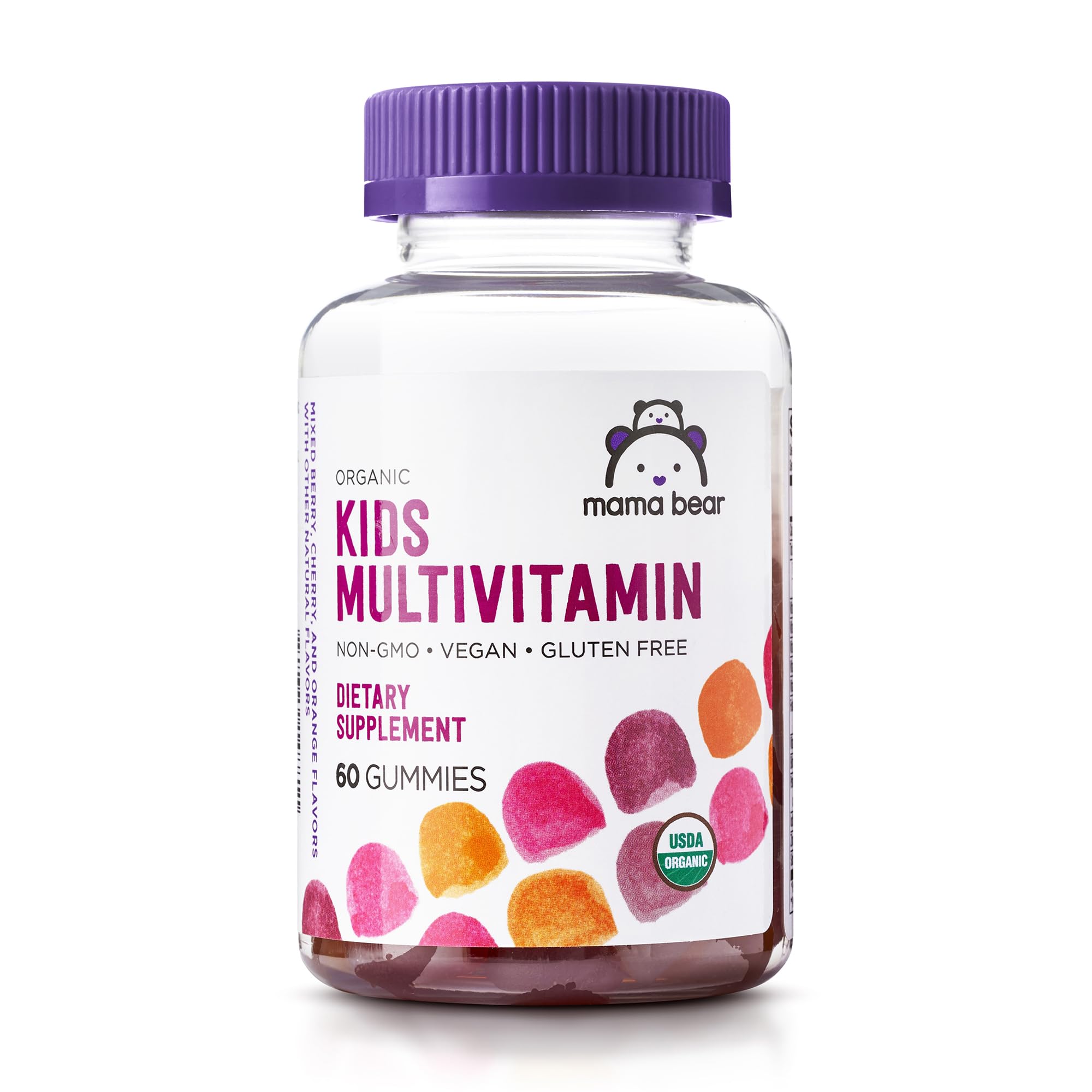 العلامة التجارية - Mama Bear Organic Kids Multivitamin، 60 قطعة علكة، تكفي شهر واحد (قد تختلف العبوة)، بنكهات التوت والكرز والبرتقال