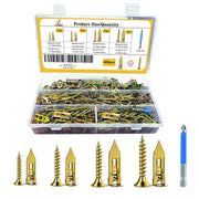 400pcs Self-Drywall Dilling Anchors Screws with 4 Different Expansion Sizes Screw Set, Zinc Plated Steel Dry Wall Screws no Drilling Required, Easy to Install