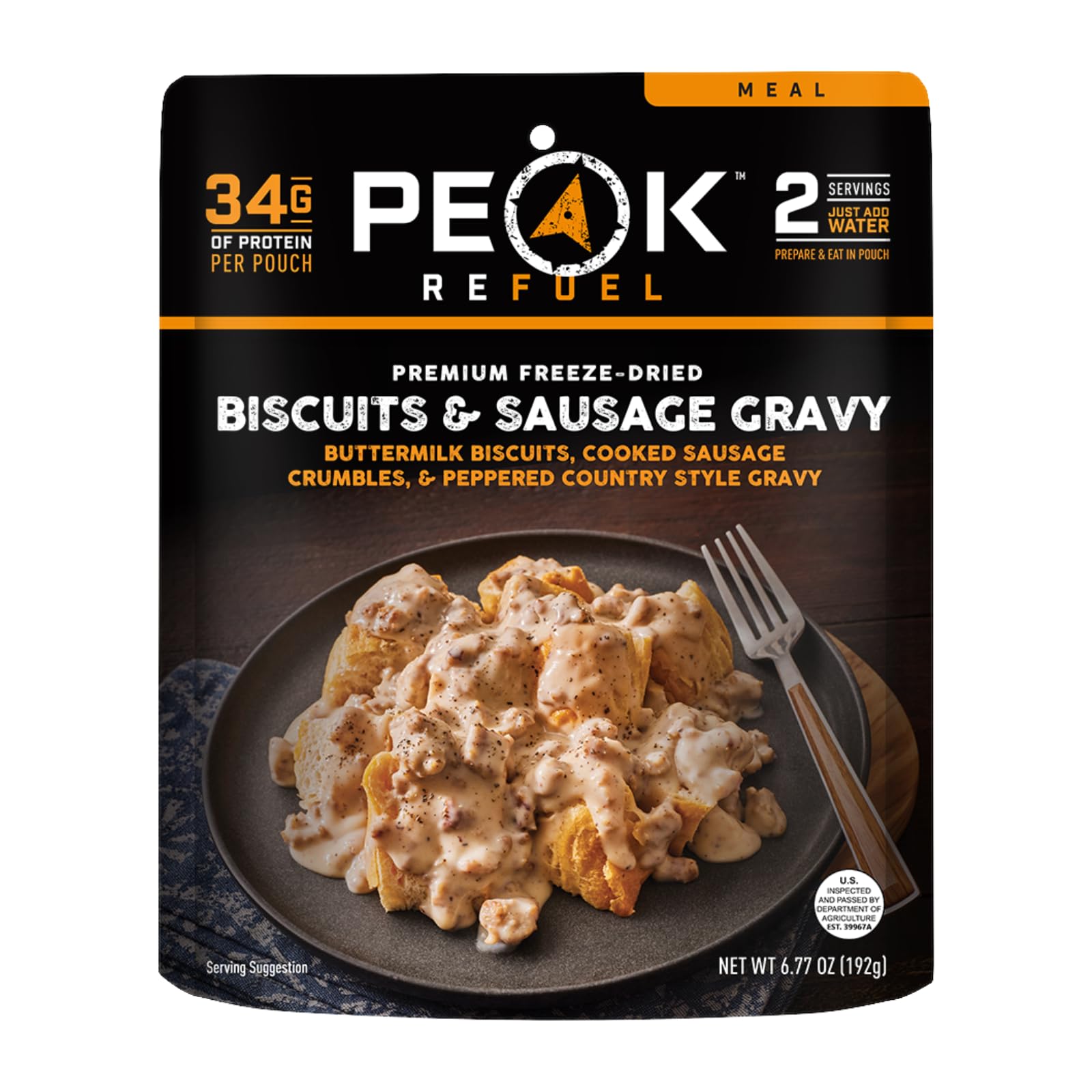 Peak Refuel Biscuits & Sausage Gravy | Gefriergetrocknete Nahrung für Rucksacktouren, Camping & Notfallvorsorge | Beutel für 2 Portionen