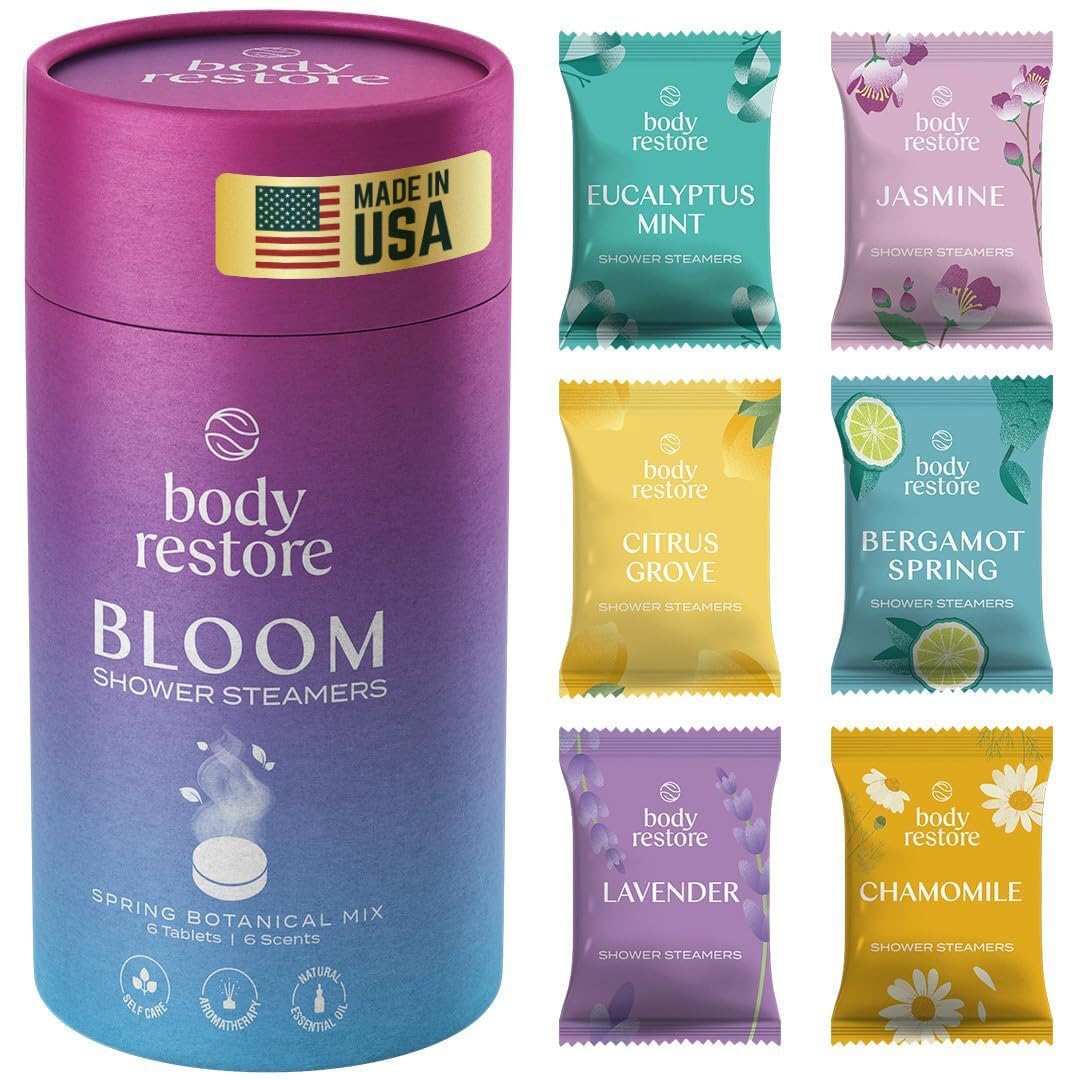 Body Restore Shower Steamers Aromatherapy 6 Pack - Christmas Stocking Stuffers, Birthday Gifts for Women, White Elephant, Relaxation, Self Care for Men - Bloom