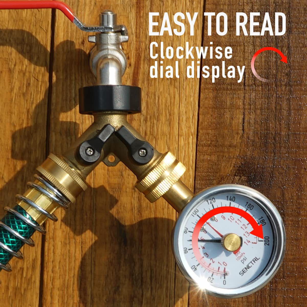 SENCTRL 0-200 Psi Water Pressure Gauge Test with Lazy Hand, Lead-Free, Waterproof, 2.5" Dial Size, 3/4" Female Garden Hose Thread, Stainless Steel Case, for Home Potable Water, House Tube