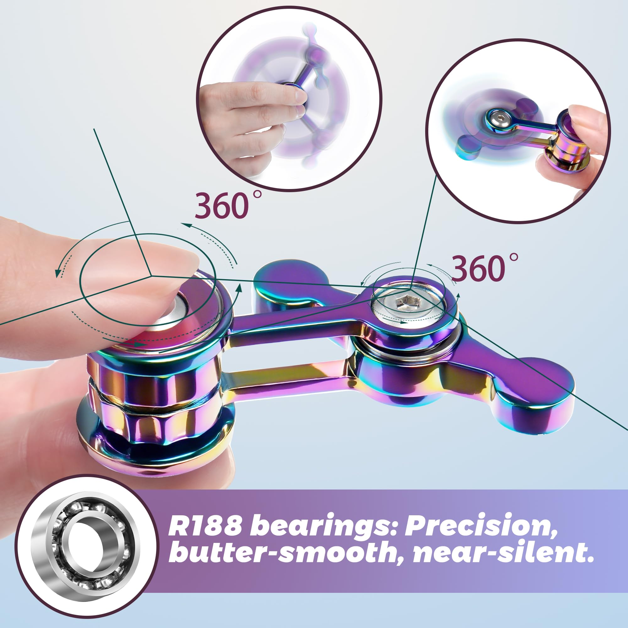 Fidget Spinner for Adults, Metal Silent Figette Office Desk Toy Quiet Cool Gadgets Gifts for Teen Boys Kid Anxiety Stress Relief Calm Down Sensory Autism Autistic ADHD Special Need Must Have Counselor