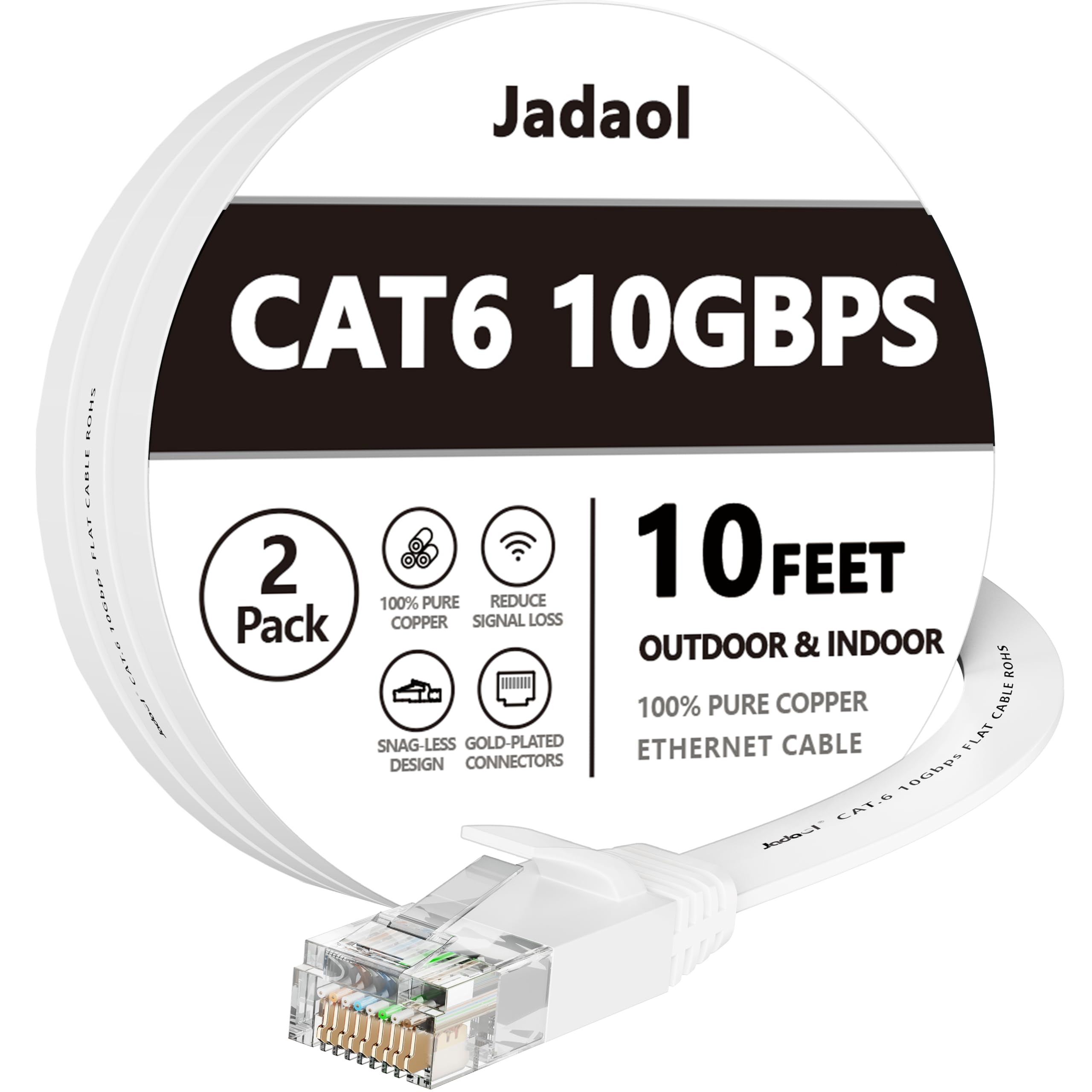 Cat 6 Ethernet Cable 100 ft, Outdoor&Indoor, 10Gbps Support Cat8 Cat7 Network, long Flat Internet LAN Patch Cord, Cat6 Solid Fast Speed weatherproof Cable for Router, Modem, PS4/5, Xbox, Gaming, White